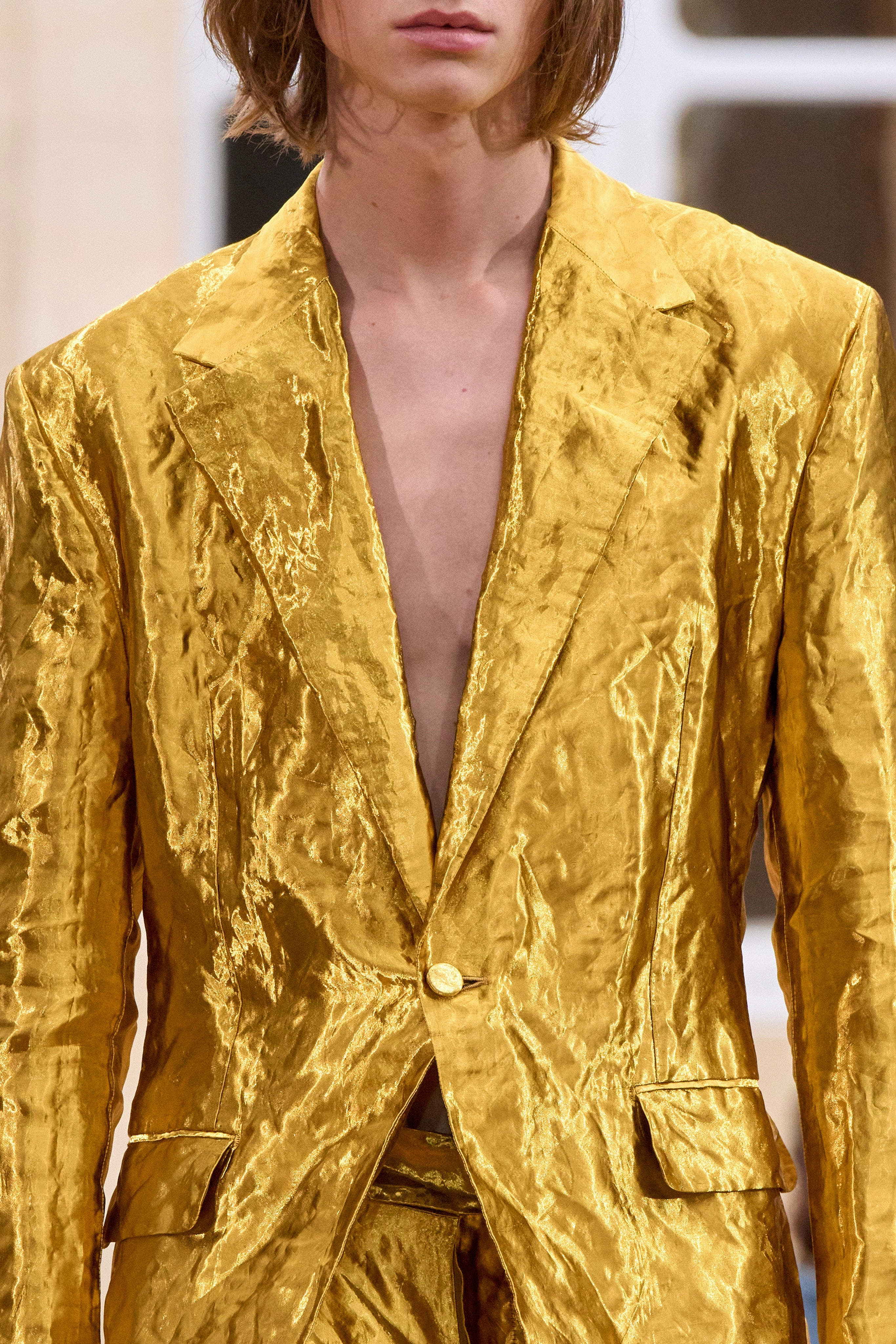 Mick Blazer in Gold Metallic Silk Work Fit Sleek Layering