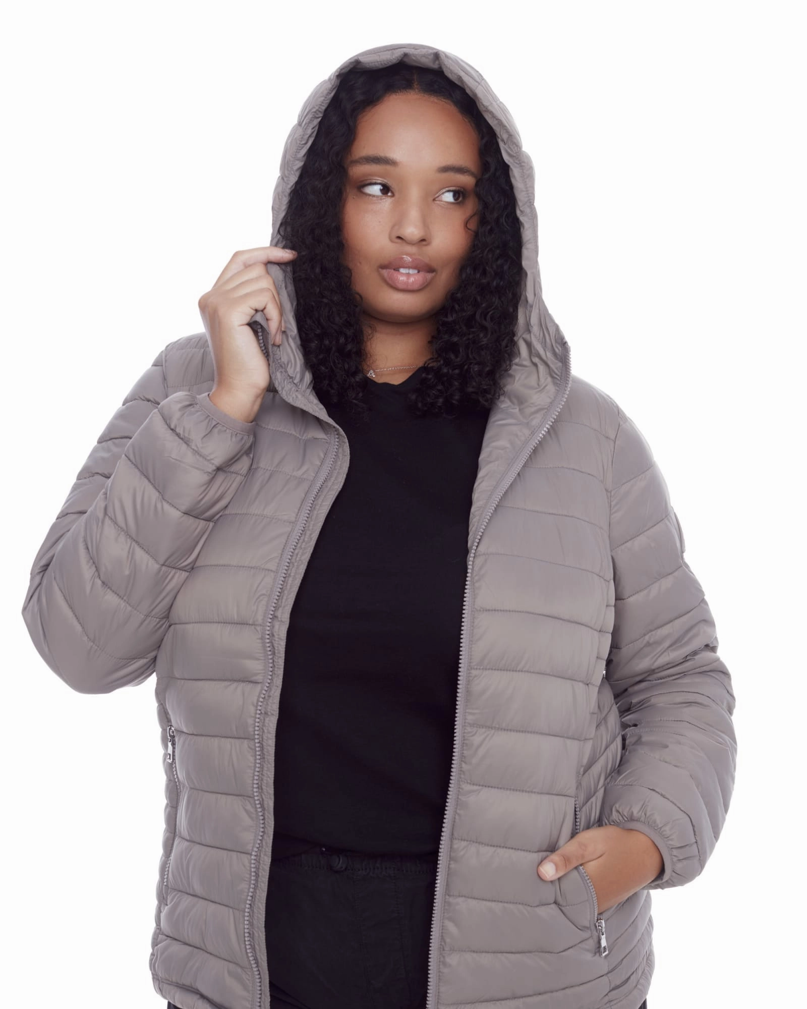 Knee Length Women's Plus Size - YOHO | Vegan Down Lightweight Packable Puffer Jacket & Bag | Taupe