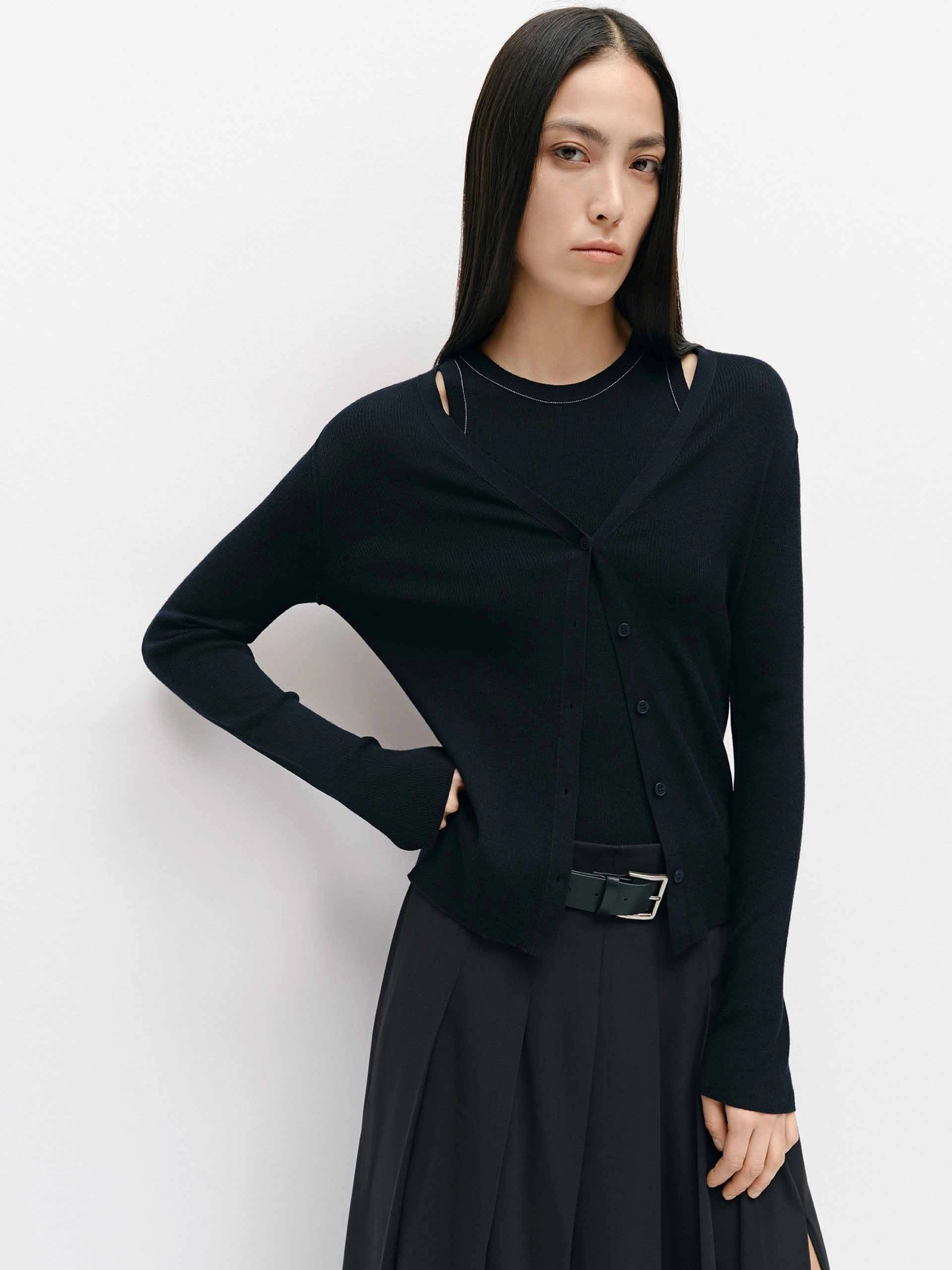 Layered Chic Soft Warmth Seams Detail Wool Knit Top