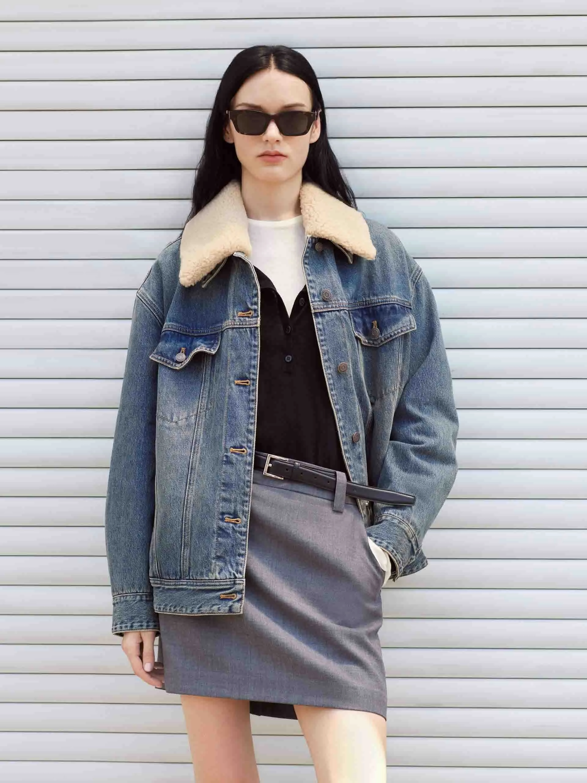 Detachable Collar Denim Jacket Daily Commute Non Irritating Lining