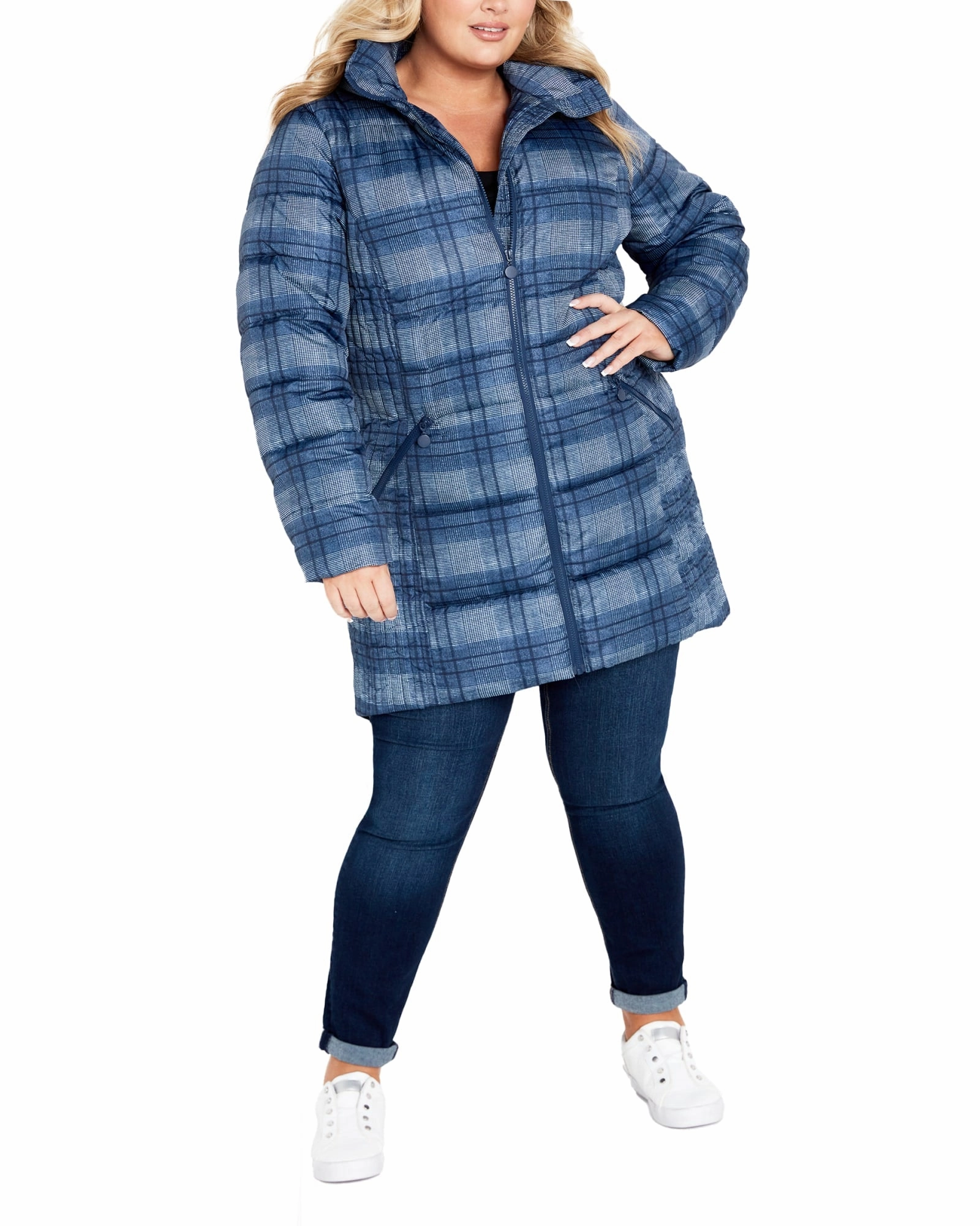 waiters Noise Reducing Zippers Printed Check Coat | Navy Check