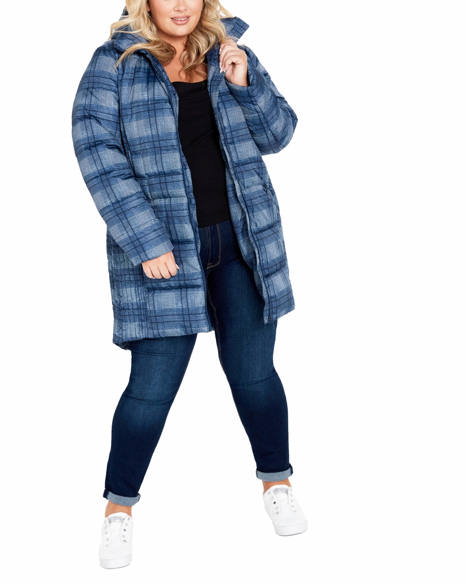 Beret Printed Check Coat | Navy Check