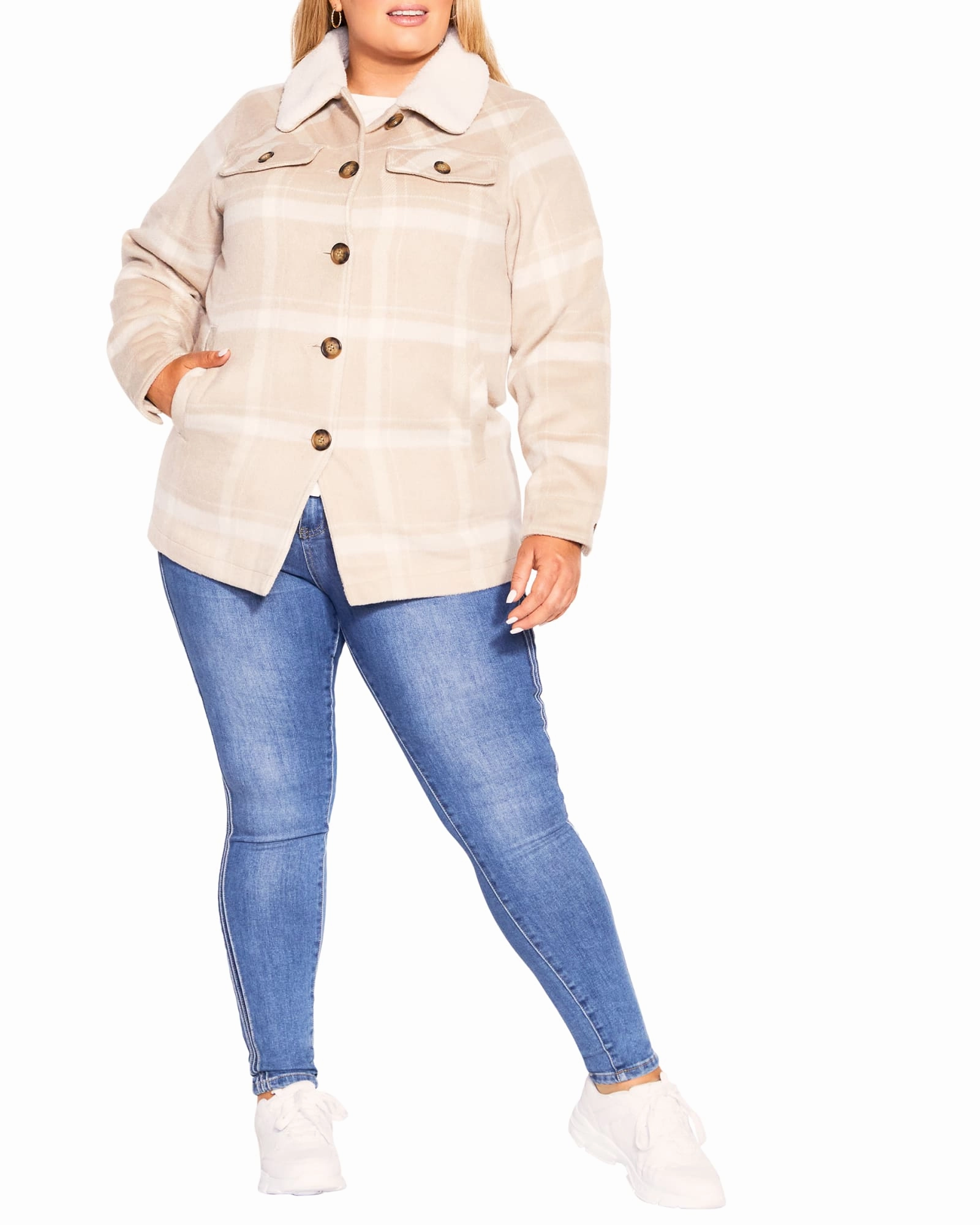 Plaid Faux Wool Jacket | Camel/Cream Tweezers FlexibleMovement