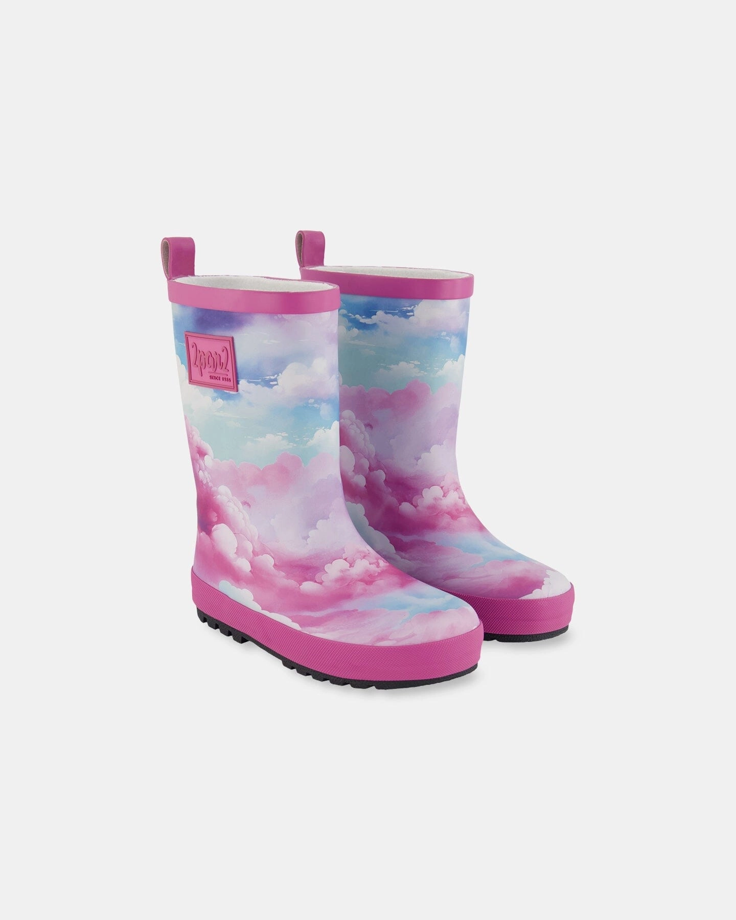 Country Glow Printed Rain Boots Multicolored And Vibrant Pink Background