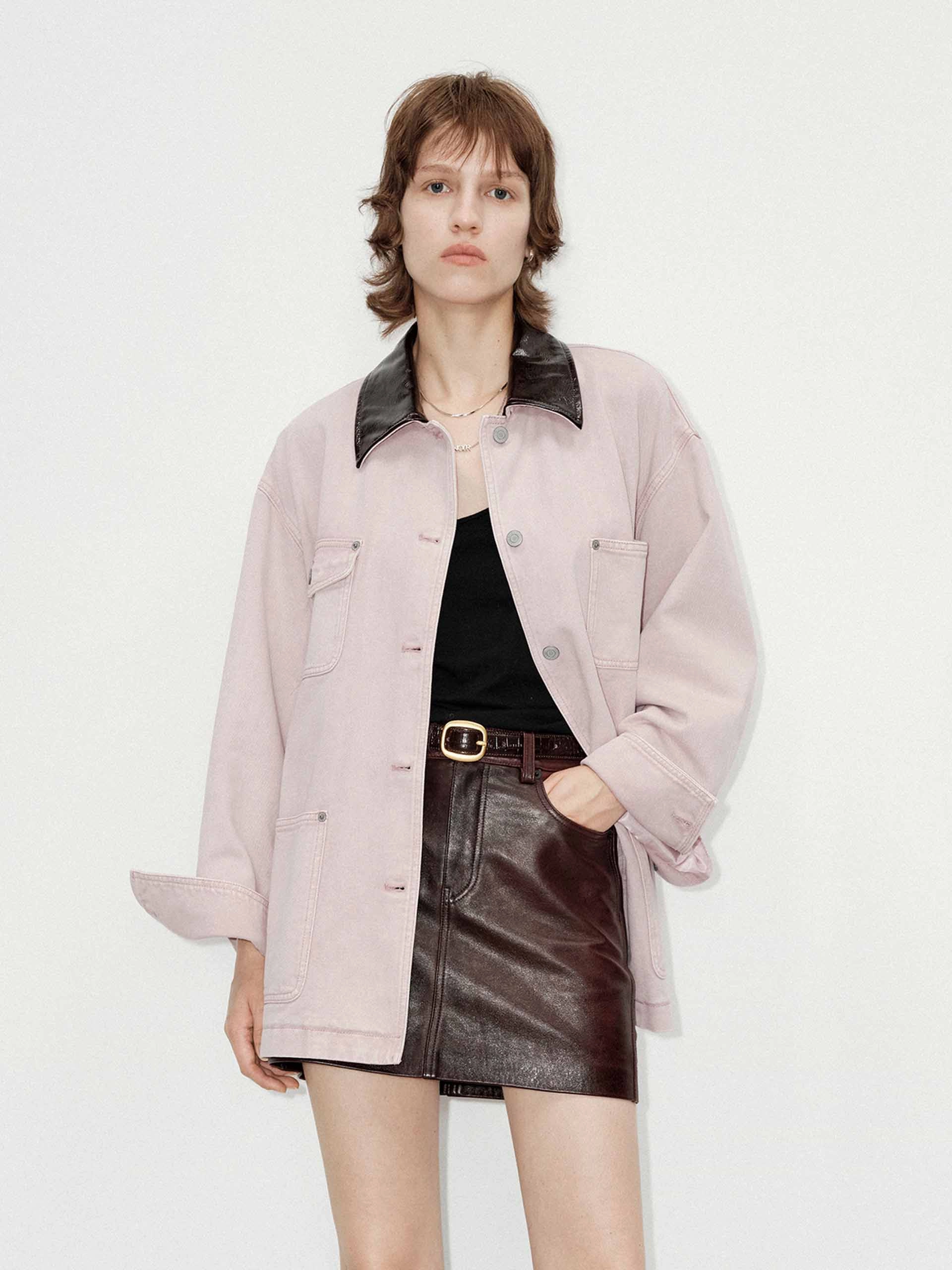 Soft Interior Coating Pu Collar Cotton Jacket