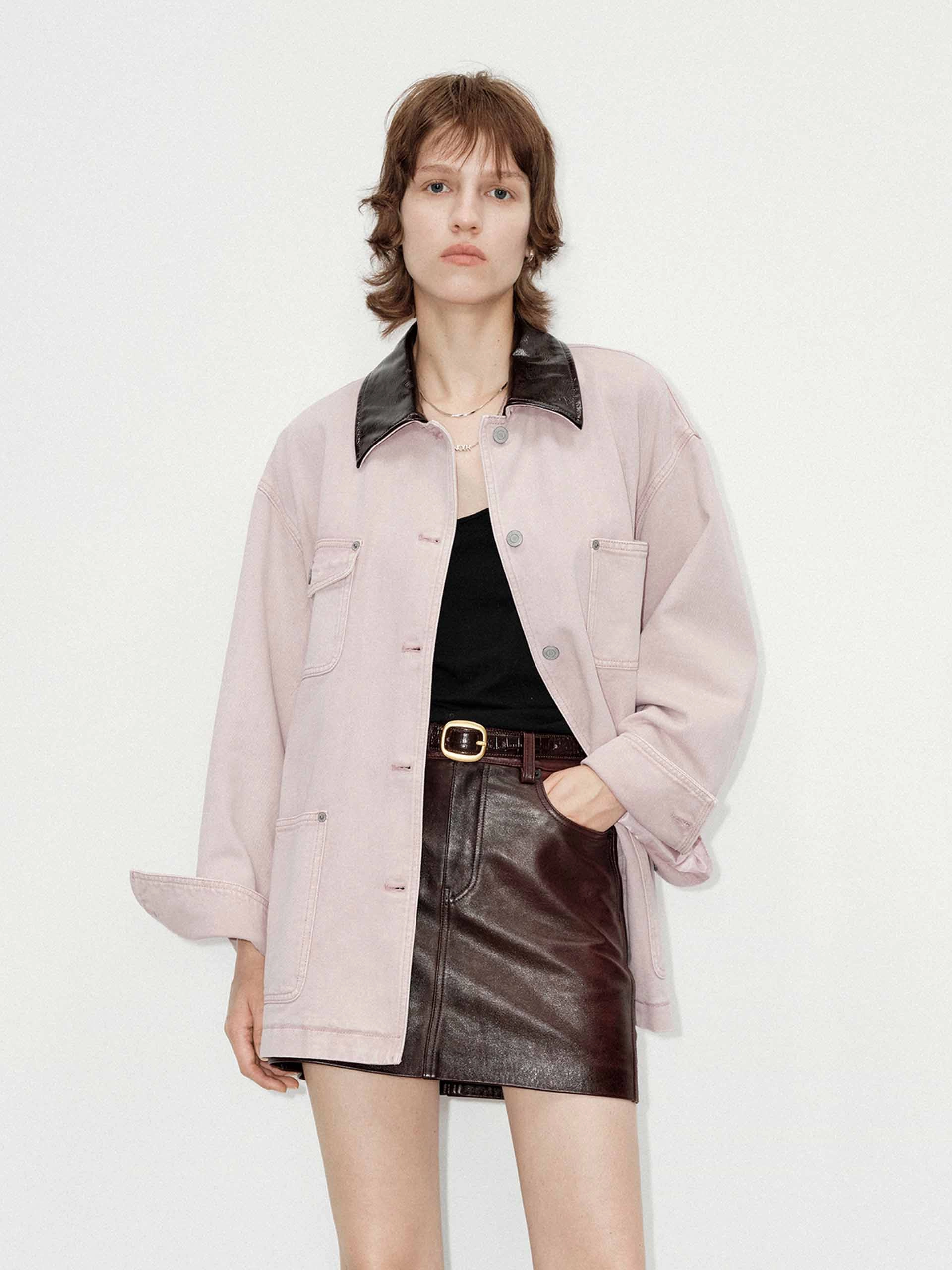 Pu Collar Cotton Jacket One Color