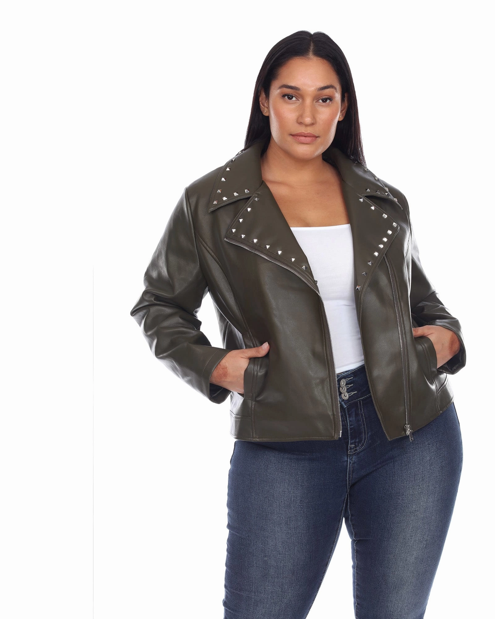 Sleek Fit PU Faux Leather Jacket | Olive