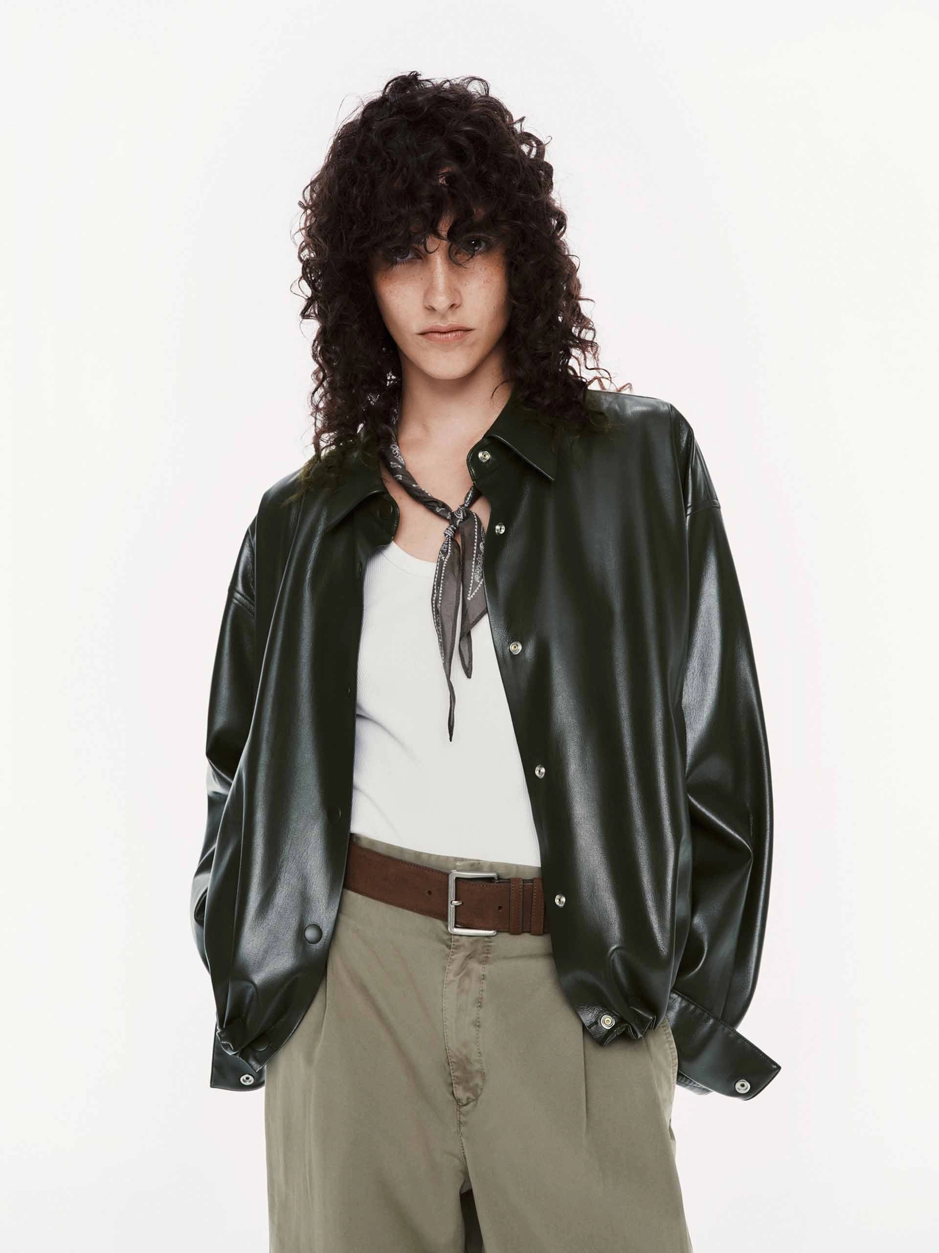 PU Leather Cropped Jacket BondedSeams Slim Silhouette