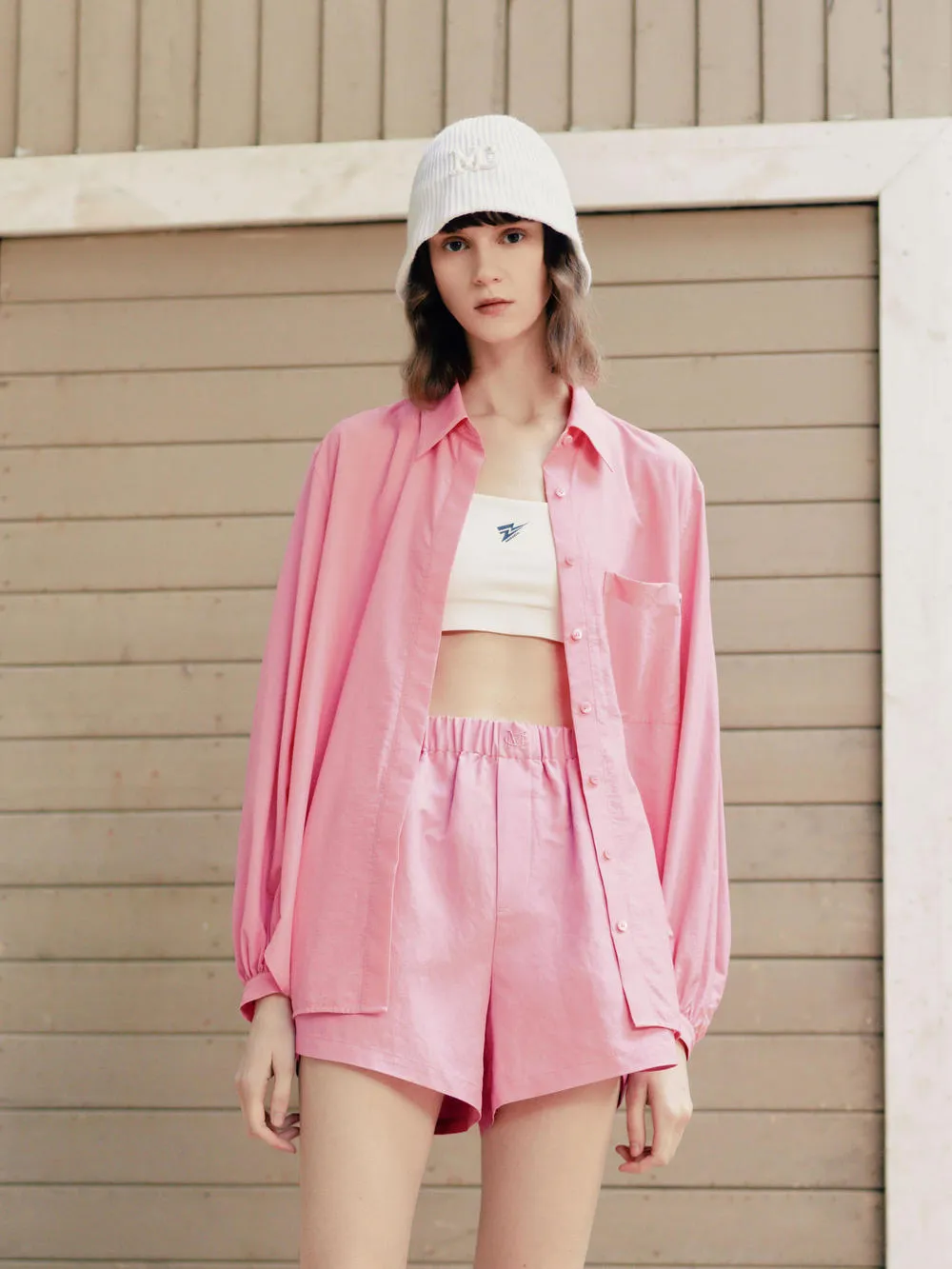 Puff Sleeved Pointed Collar Shirt Seasonal Essential Tuckable Hem