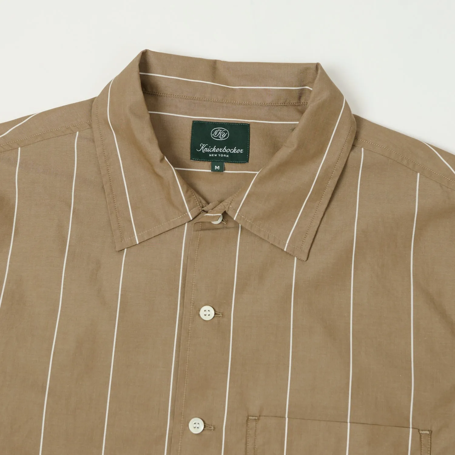 Travel Friendly Classic Fit Knickerbocker Bowery Fine Cotton Shirt - Brown/White Stripe