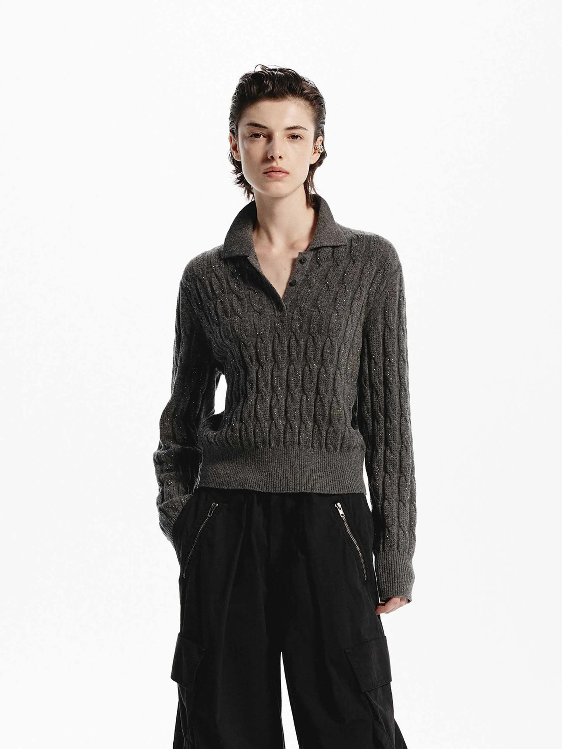 Low Maintenance Care Wool Cable Knit Sweater