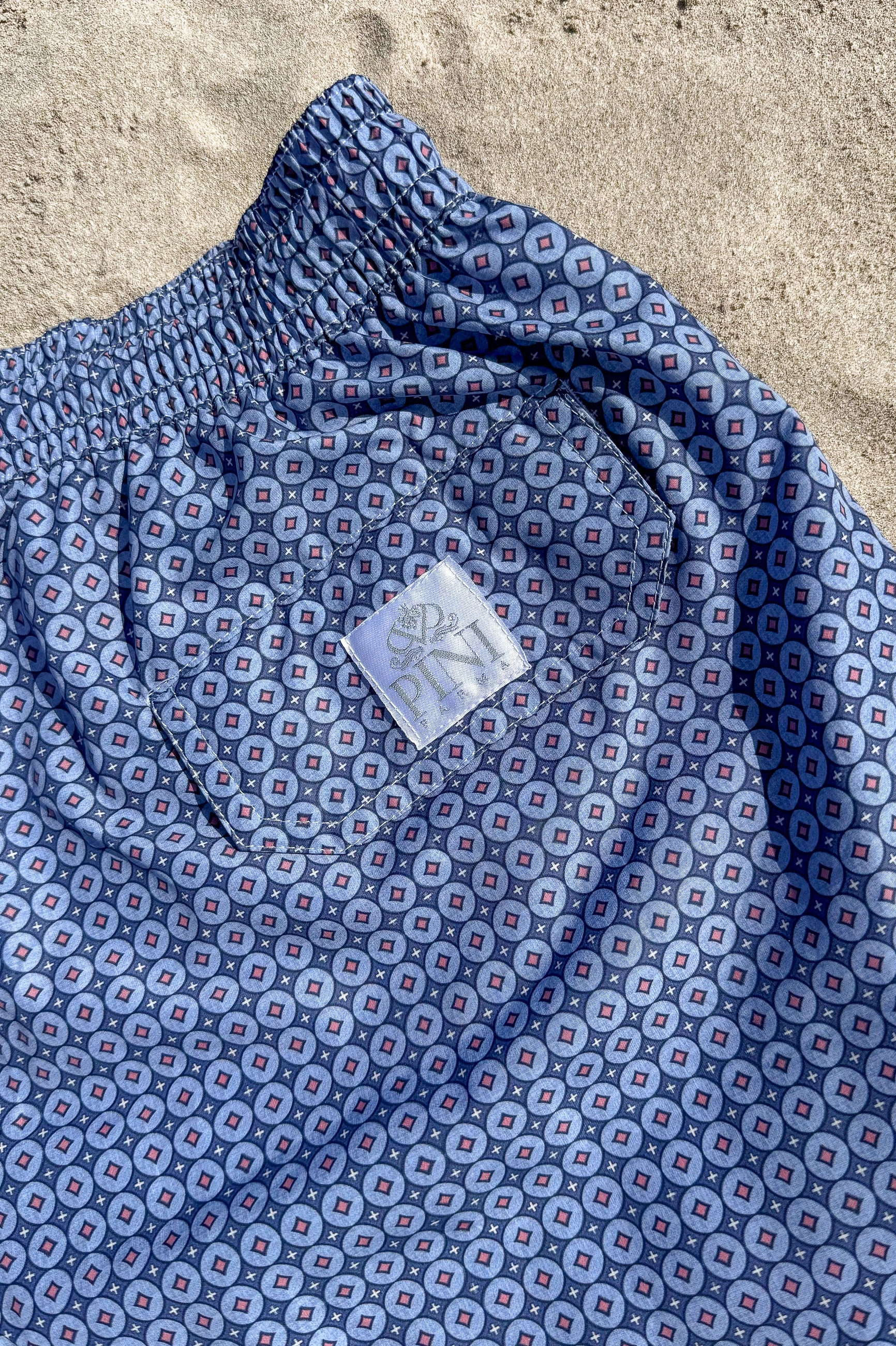 Elastic-Waist Ocean Adventure Denim fancy swim shorts - Made in Italy