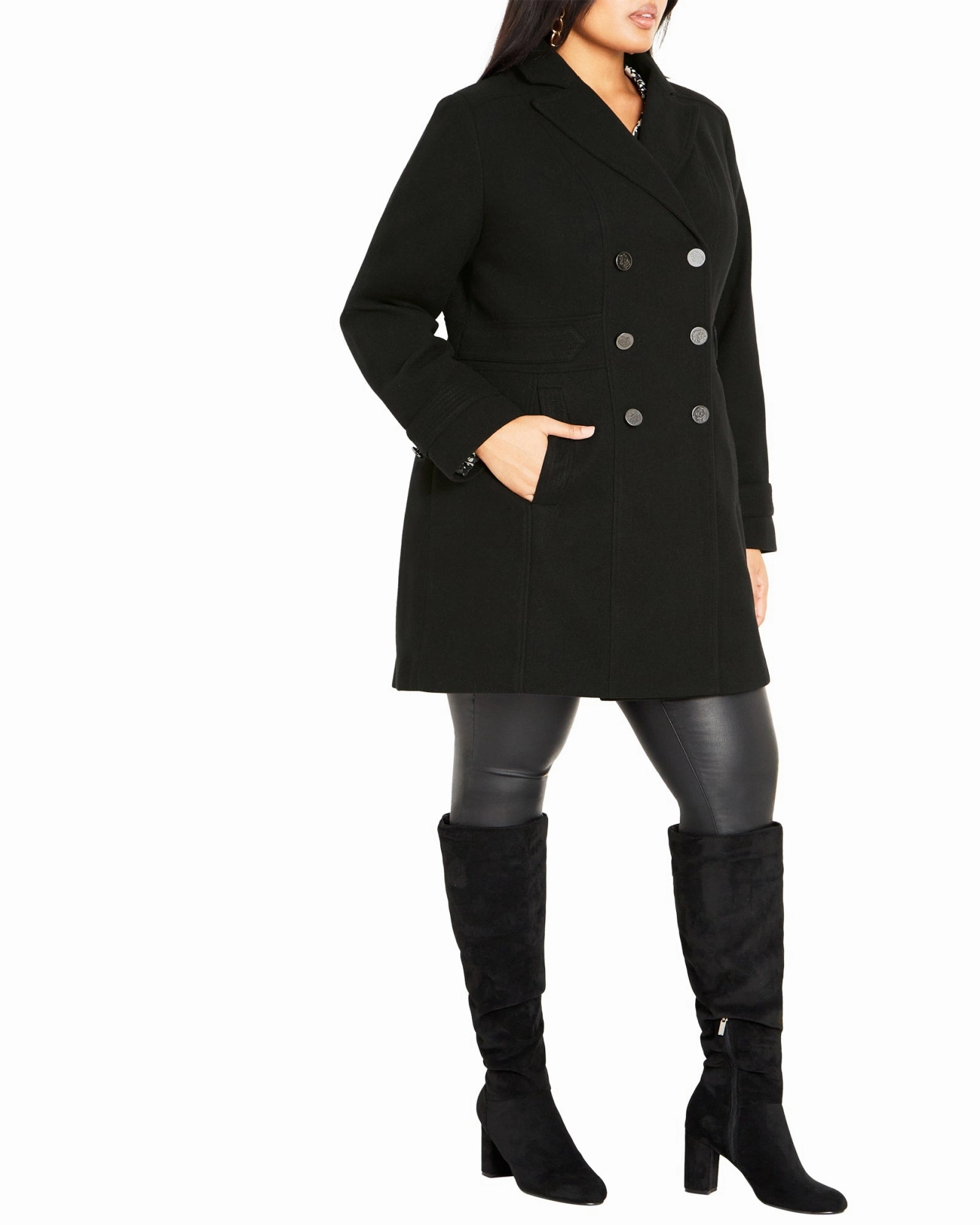 Shelly Military Coat | Black FleeceBacking suitable for work commutes