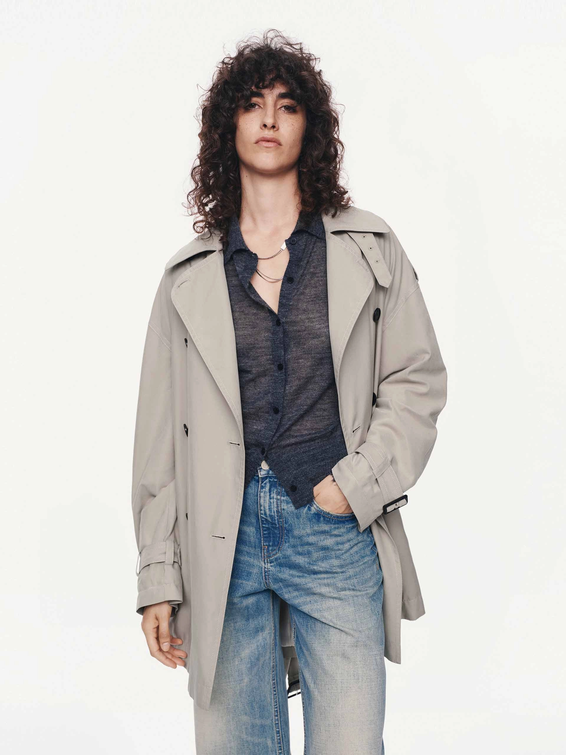 Modern Drop Tail Hem EcoFriendlyInsulation With Belt Trench Coat