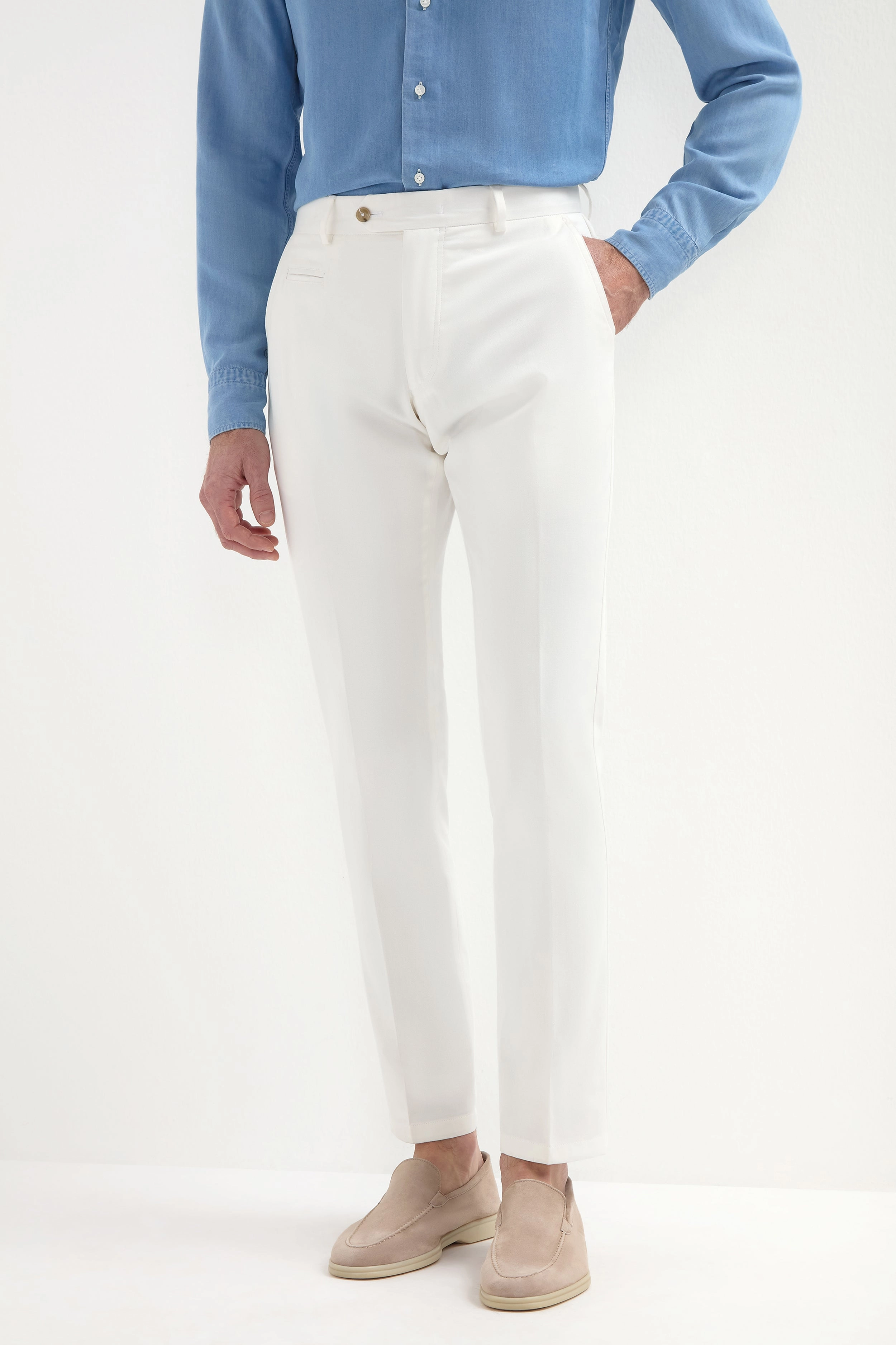 No Fuss Fit Performance Gear Off-white cotton Garda trousers - Made in Italy