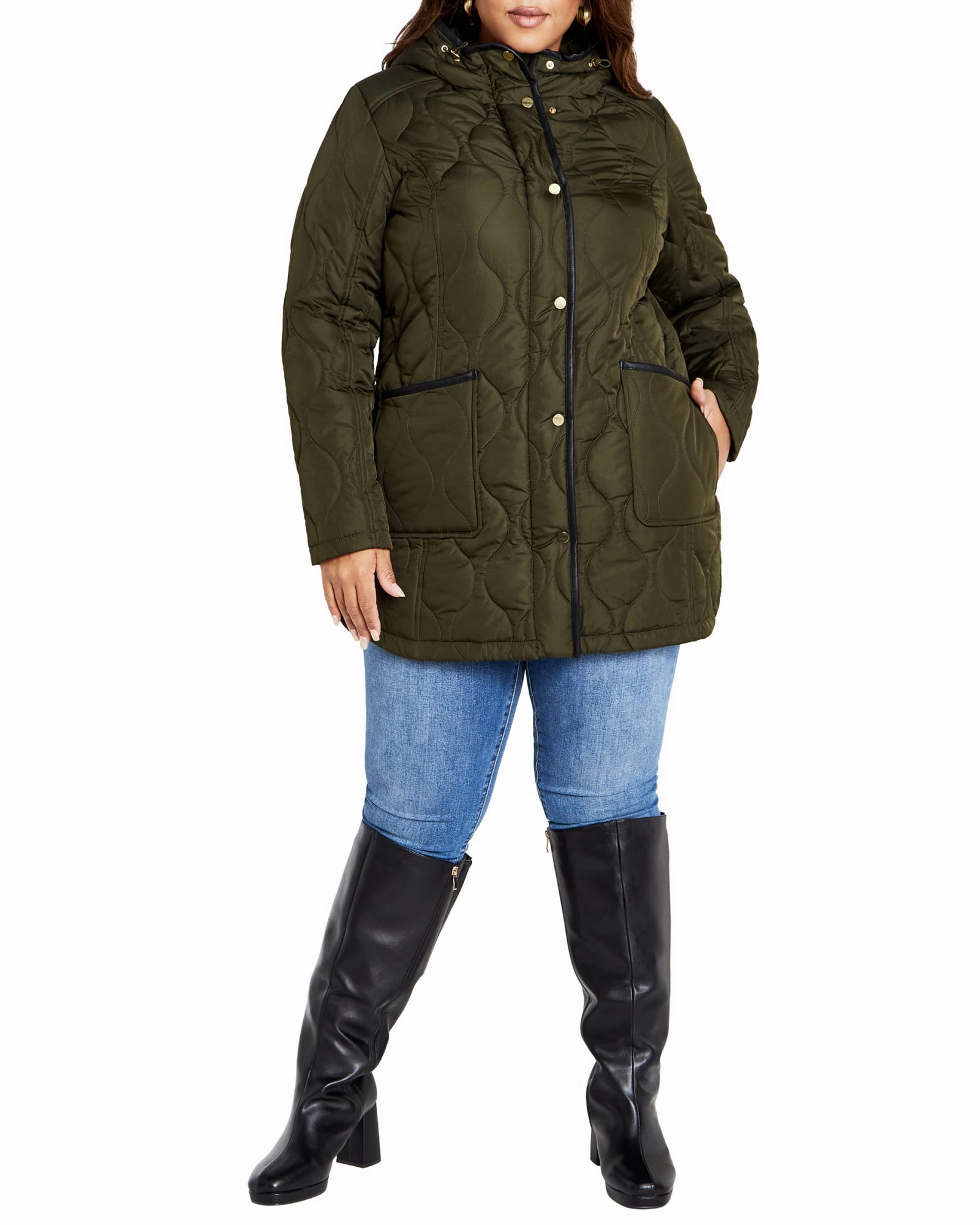 Advantage Quilted Contrast Coat | Olive Green