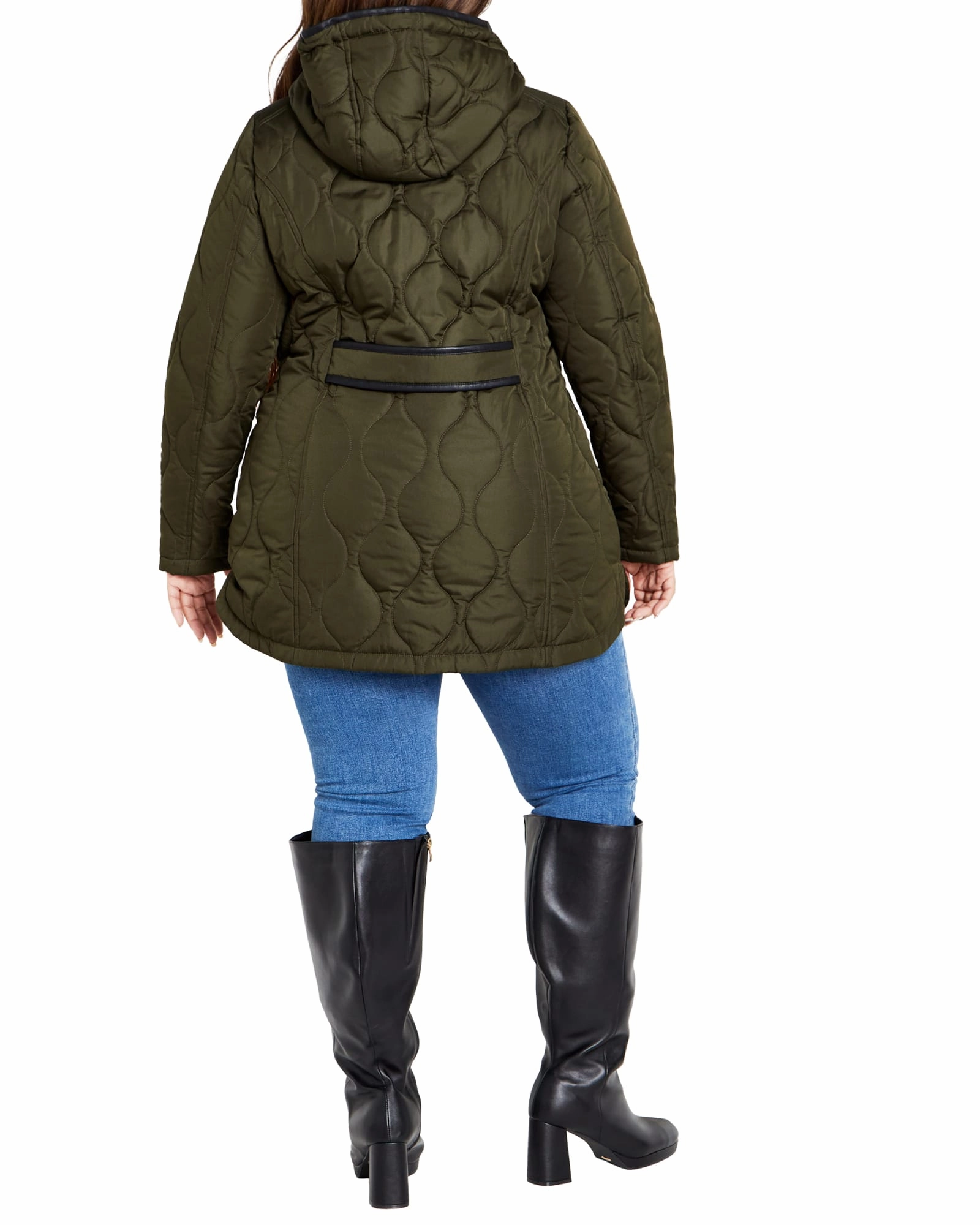 Quilted Contrast Coat | Olive Green Commuter Fit