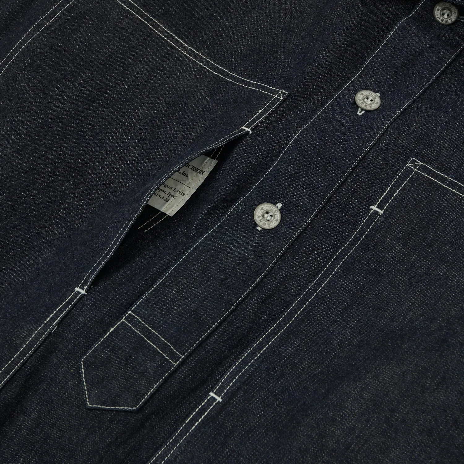 Buzz Rickson's U.S. Army Denim Pullover Jacket - Indigo Flatlock stitching Seamless Welded Construction