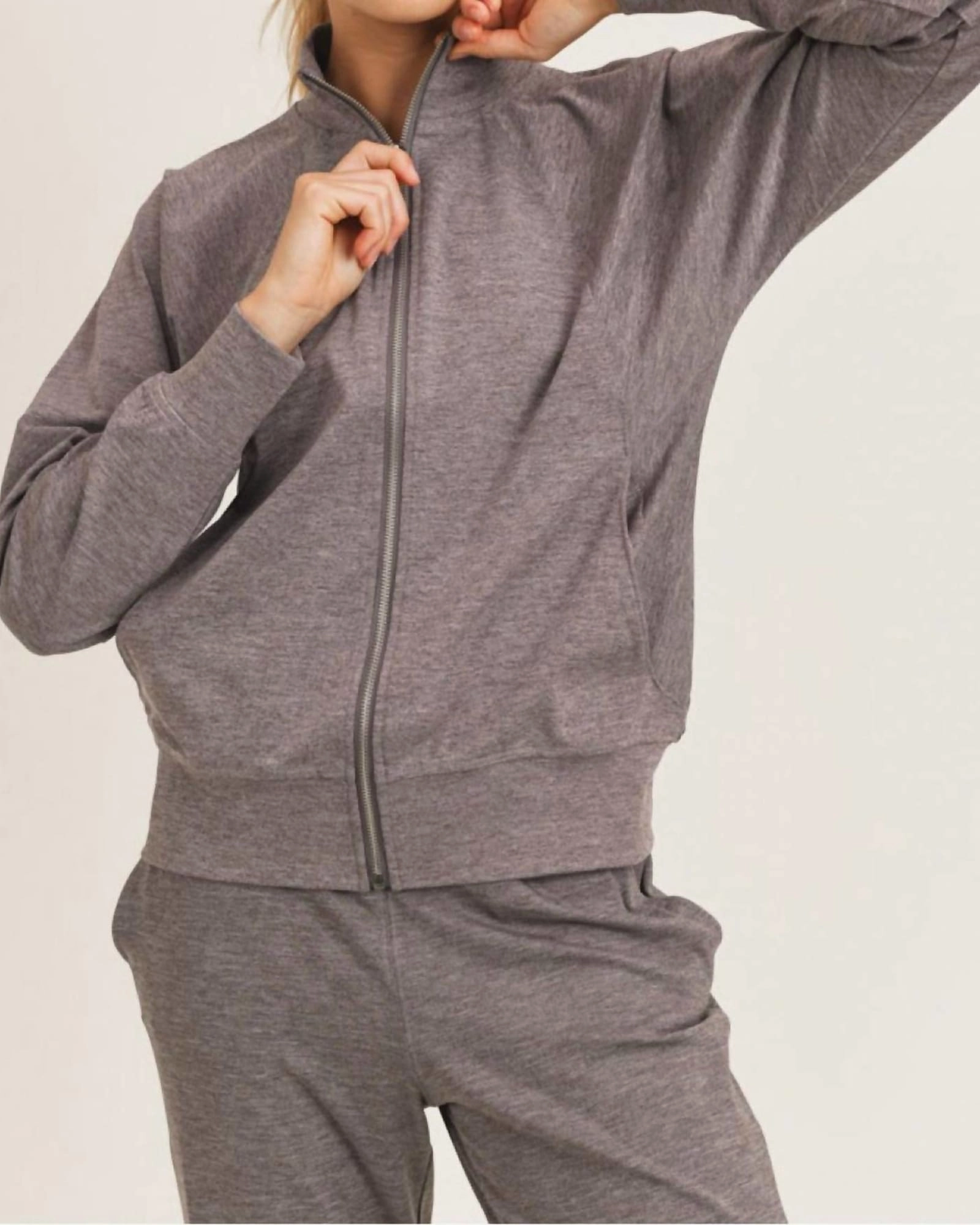 Raglan Dolman Sleeves Side Paneled Jacket in Peppercorn | Peppercorn Persist Sleek Design