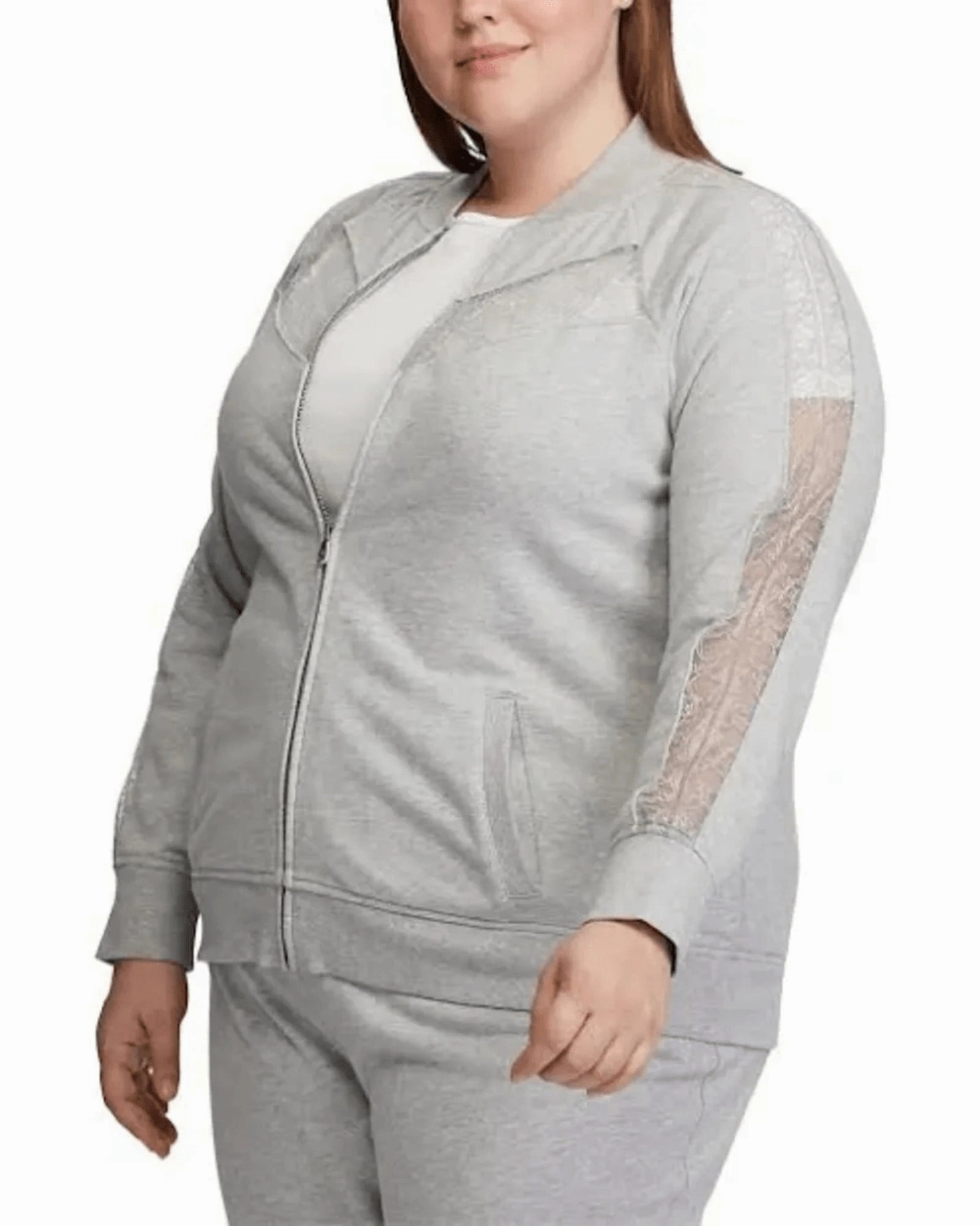 Shaving-cream Elegant Ralph Lauren Women's Plus Lace Trim Fleece Jacket Gray Size 1X | Gray