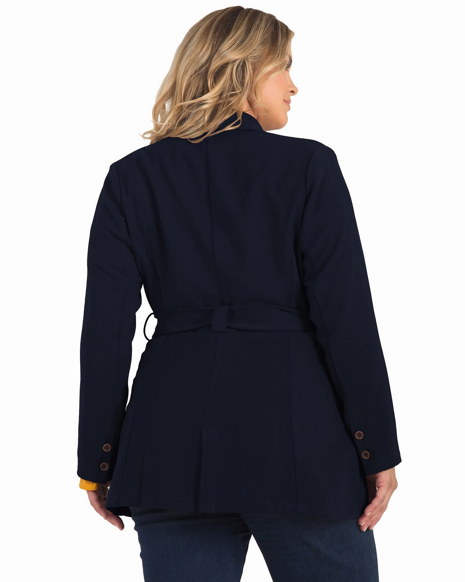 Regina Belted Blazer | Navy PaddedShoulders Adaptive Climate Control