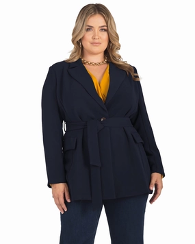Regina Belted Blazer | Navy Embroidered Connect