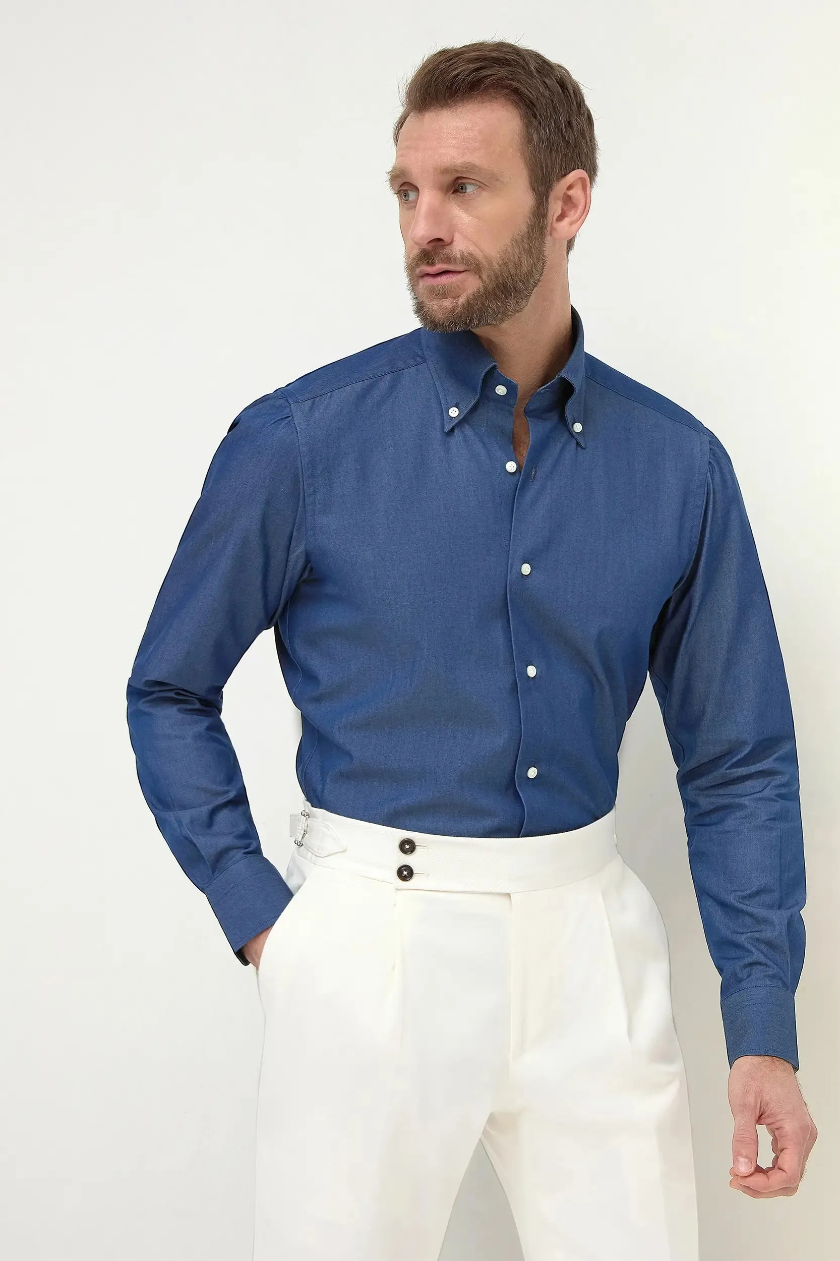 Button down denim shirt ??Sartoriale collection?? - Made In Italy Plaid Design