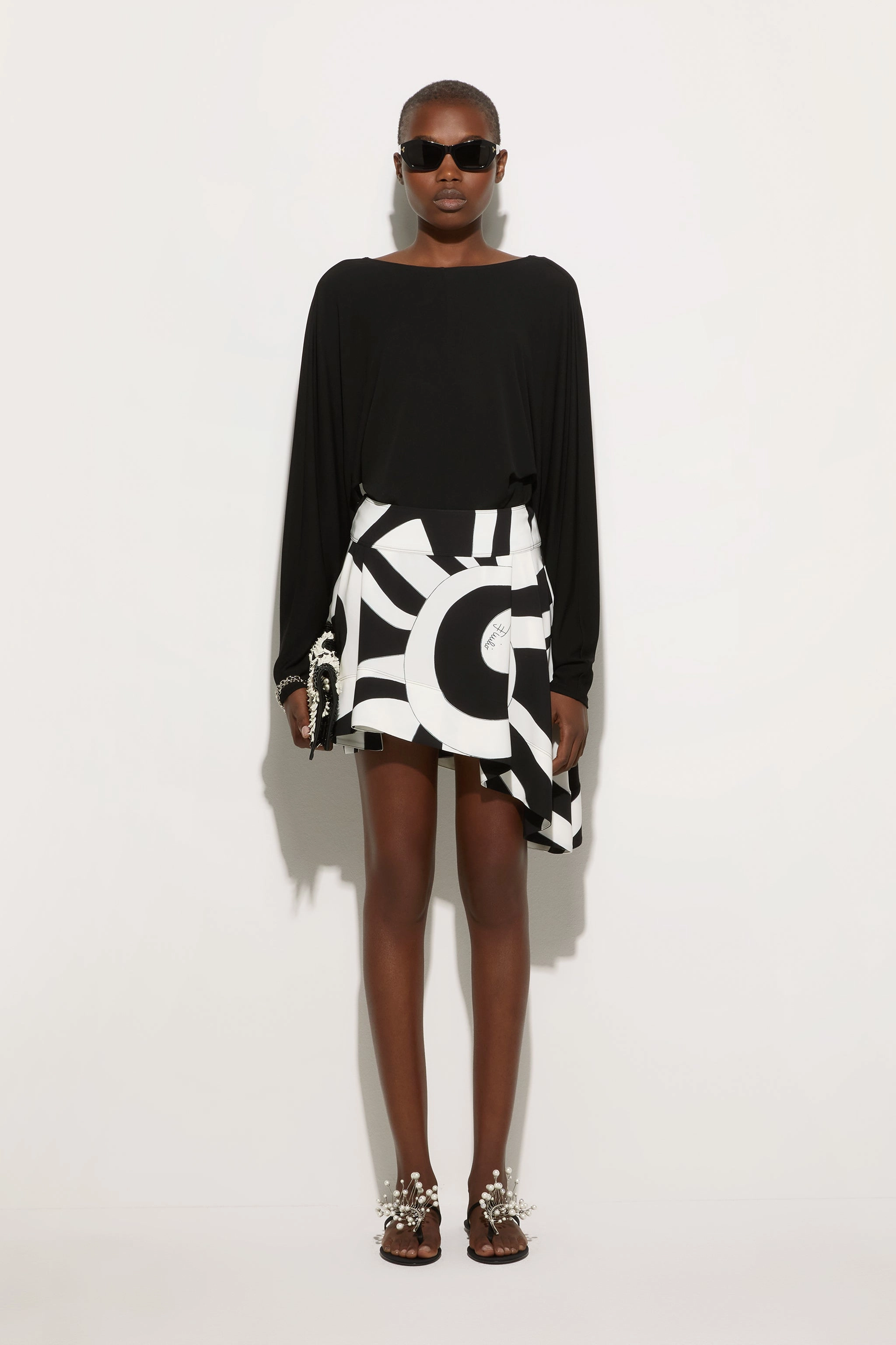 Trendy Mood Polished Cut Marmo Print Asymmetrical Skirt