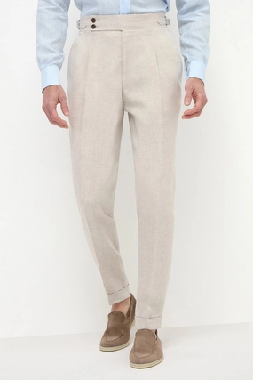 Stretch Movement Beige linen Soragna trousers  - Made in Italy