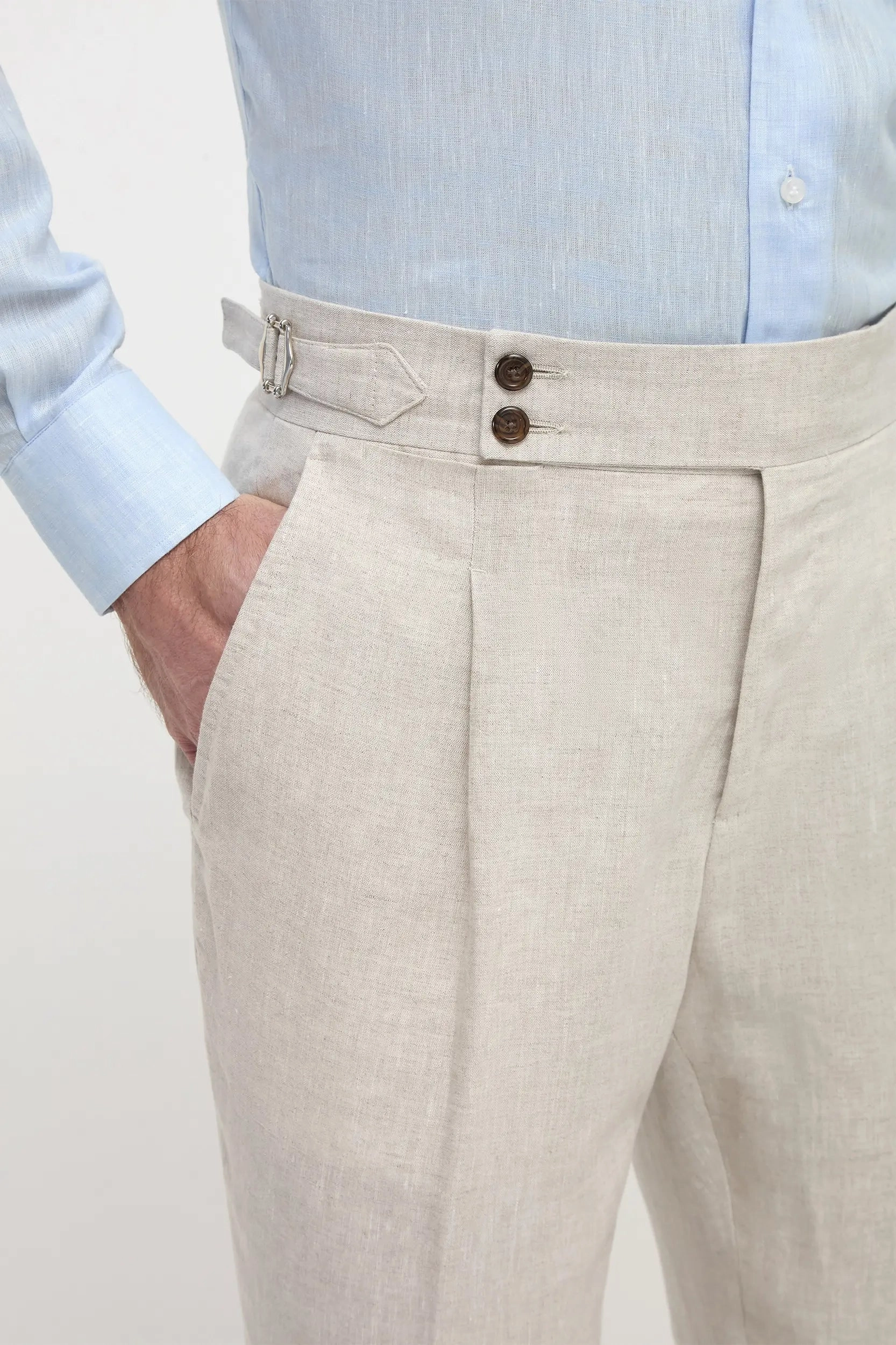 Beige linen Soragna trousers  - Made in Italy Modular Attachment ErgonomicStitching