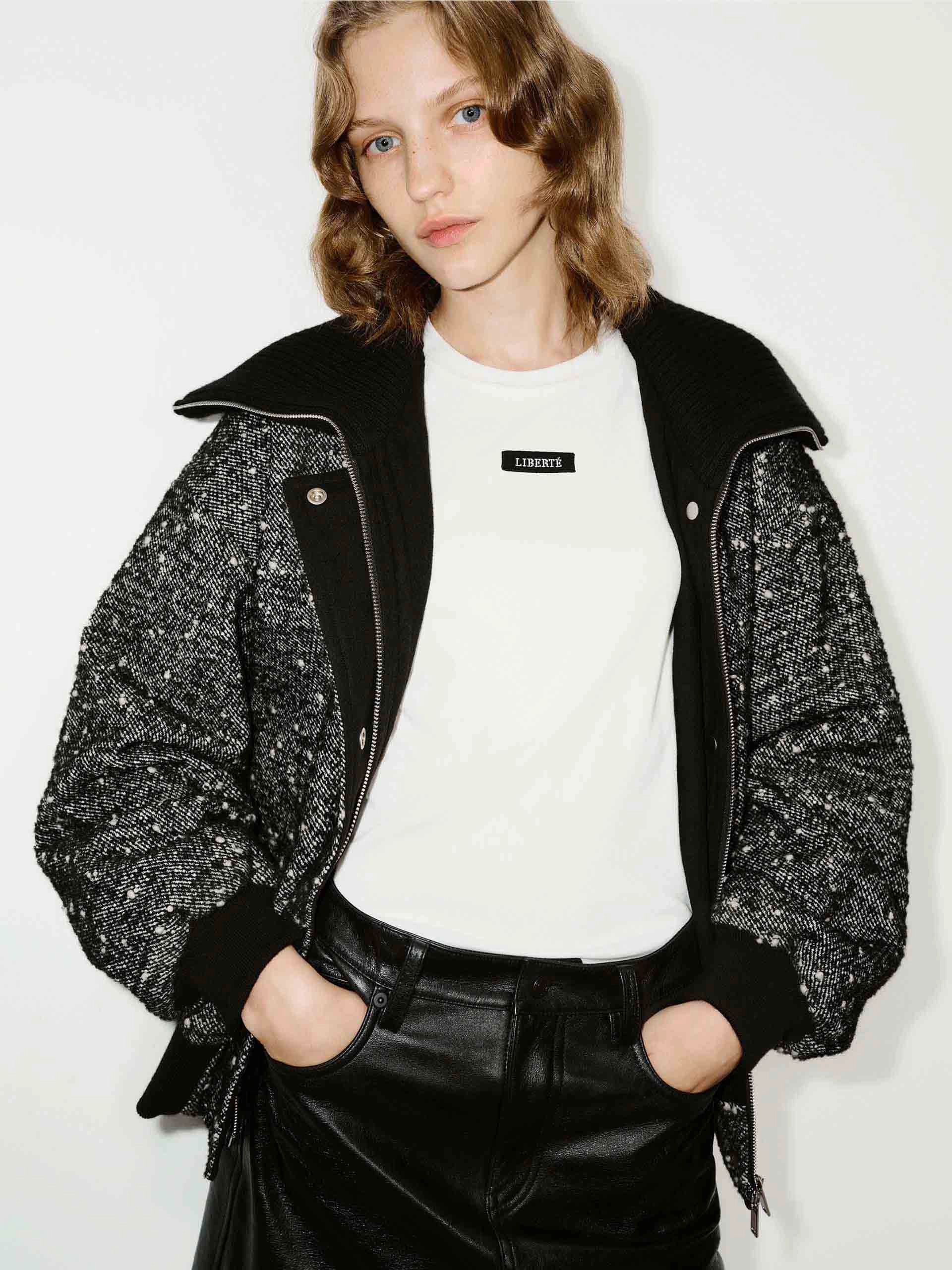 Lapel Marled Textured Jacket Smooth Glide Fasteners