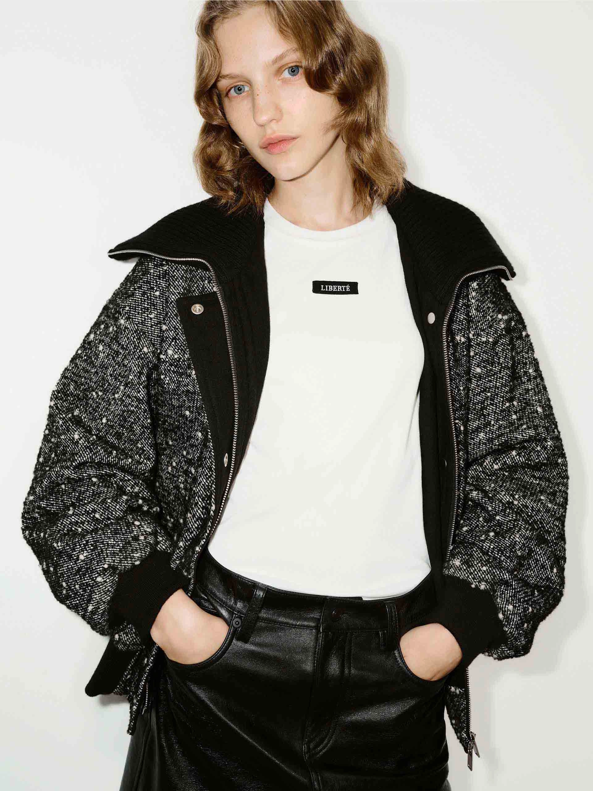 Lapel Marled Textured Jacket QuickRelease Buckles Mid Length