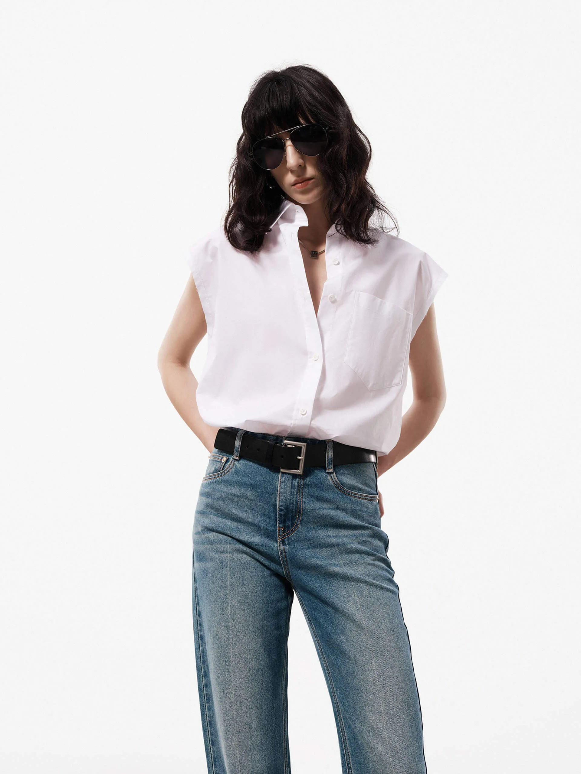 Sleeveless Cotton Shirt Wrinkle-Free