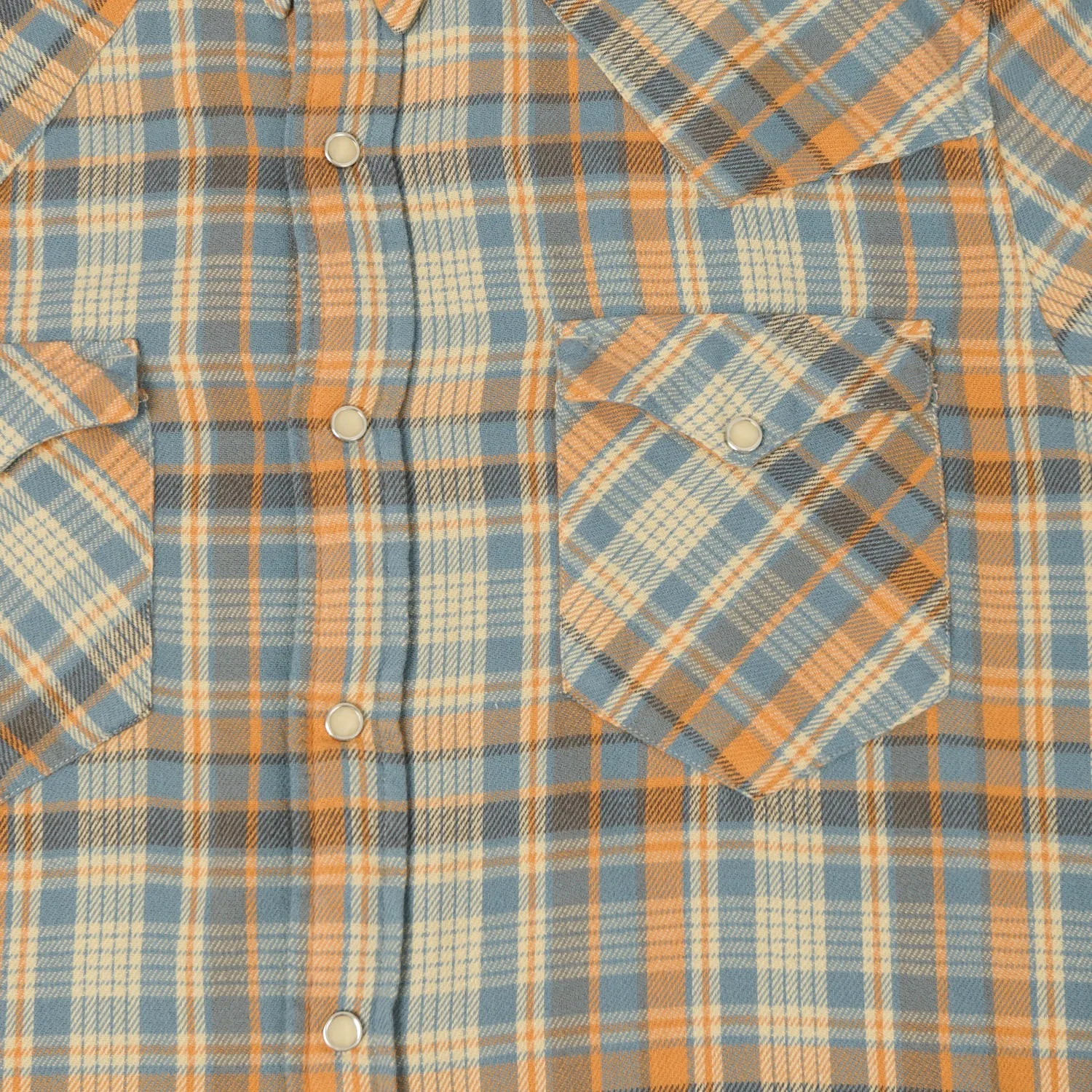 RRL Slim Fit Plaid Twill Western Shirt - Blue/Orange Chambray Fabric