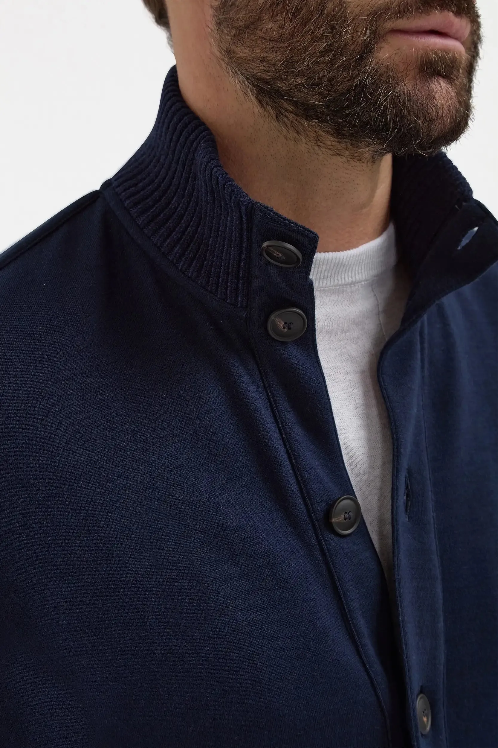 Blue cotton knitted bomber ?C Made in Italy Single Breasted Airflow Ventilation