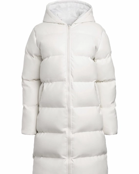 White Faux Leather Puffer Coat | White Waterproof Shell