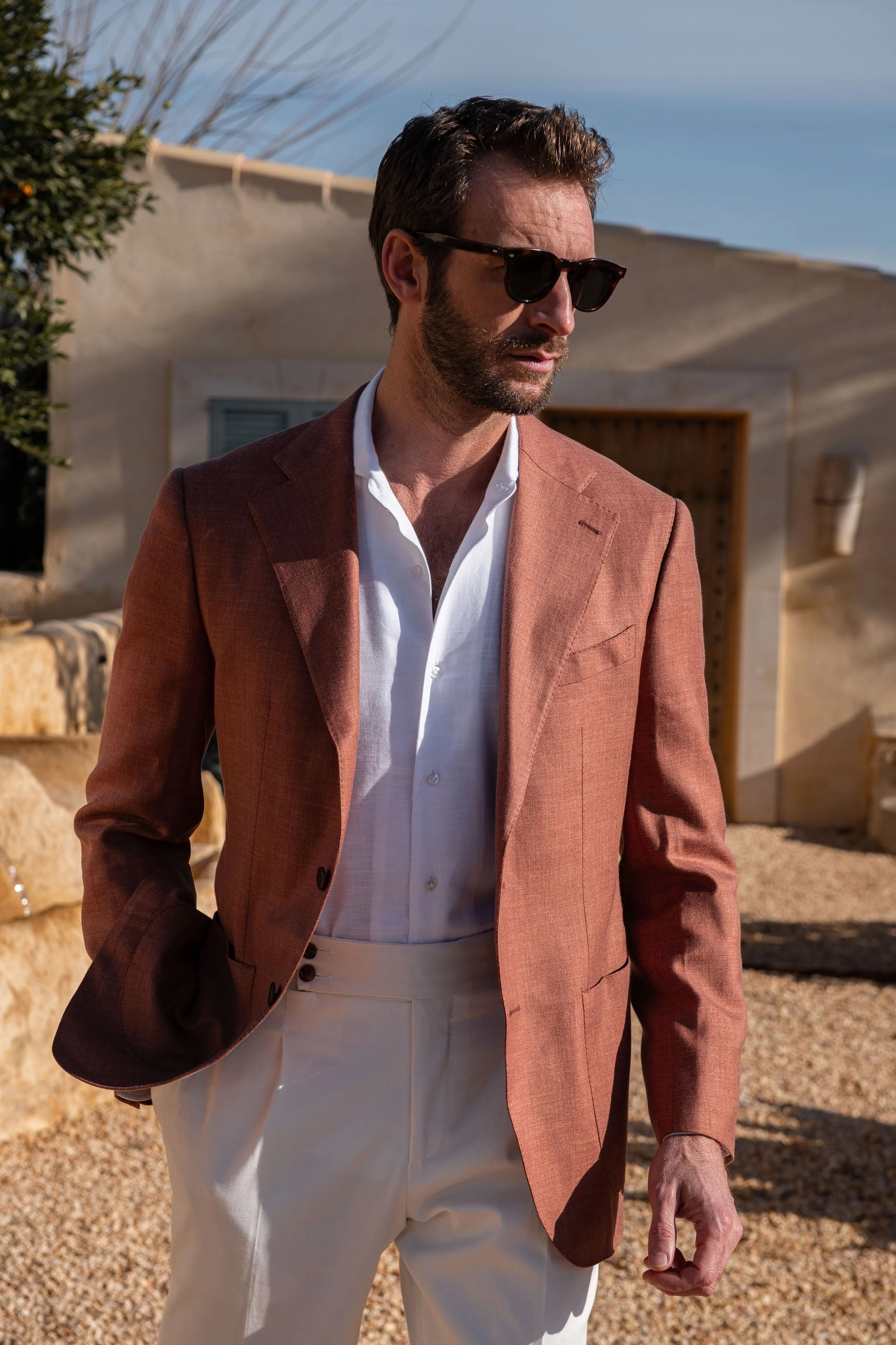 Breathable mesh Rusty wool linen and silk jacket - Made in Italy