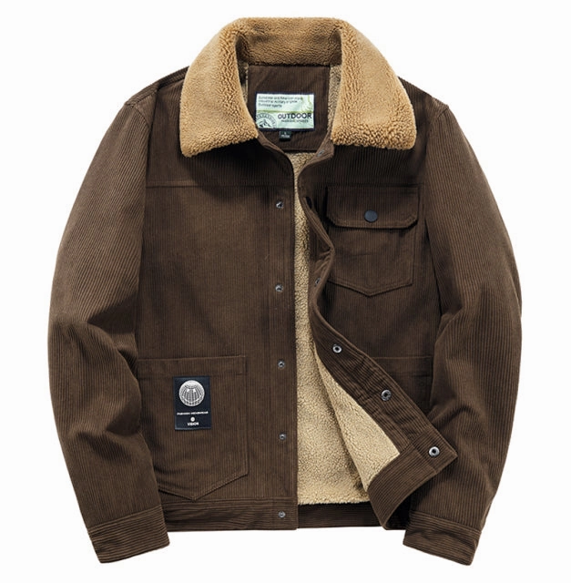 non adjustable West Louis? Warm Windbreaker Fur Collar Corduroy Jacket