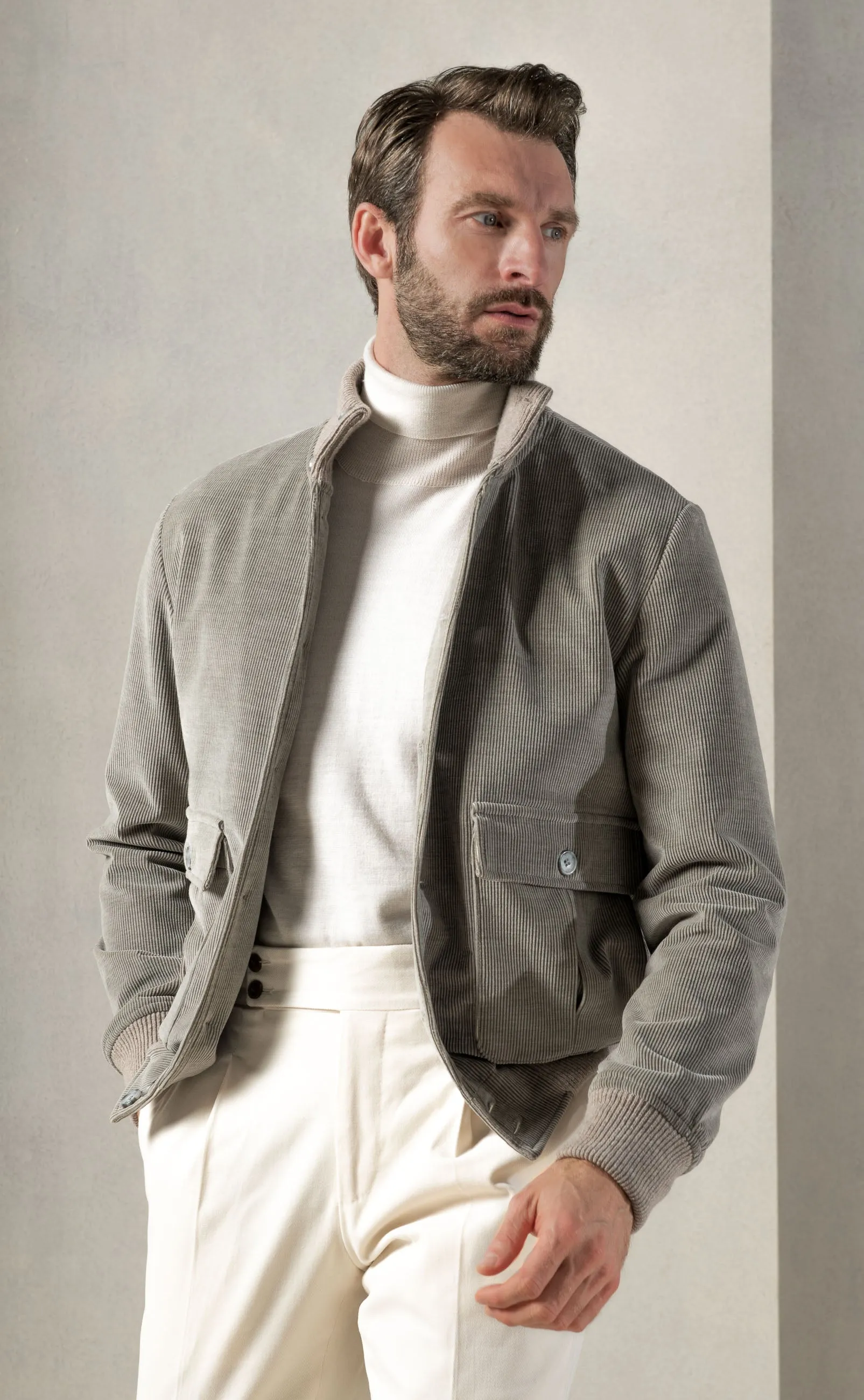 Sage corduroy bomber jacket ?C Made in Italy Eco Friendly Textile