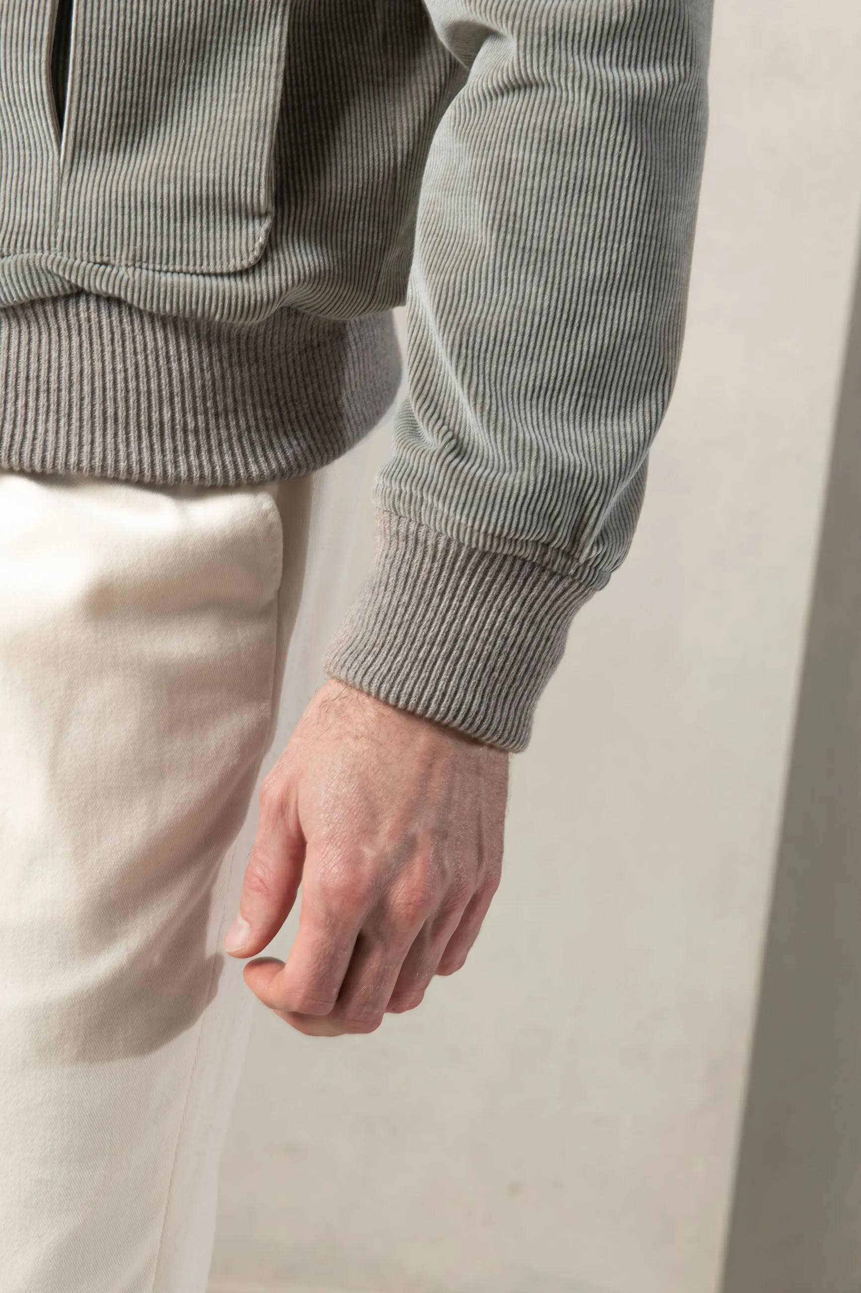 Sage corduroy bomber jacket ?C Made in Italy Taped Seam Waterproofing