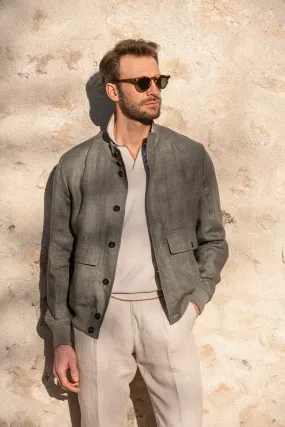 Sage linen bomber jacket ?C Made in Italy Light Diffusing Fabric