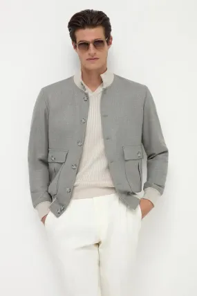 Water Resistant Sage wool silk and linen bomber - Made in Italy