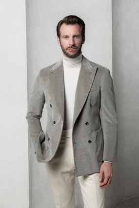 StretchMaterial Sage corduroy double breasted jacket - Made in Italy