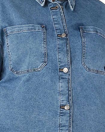 Customizable Fit Salma Rounded Hem Denim Shacket | Medium Wash