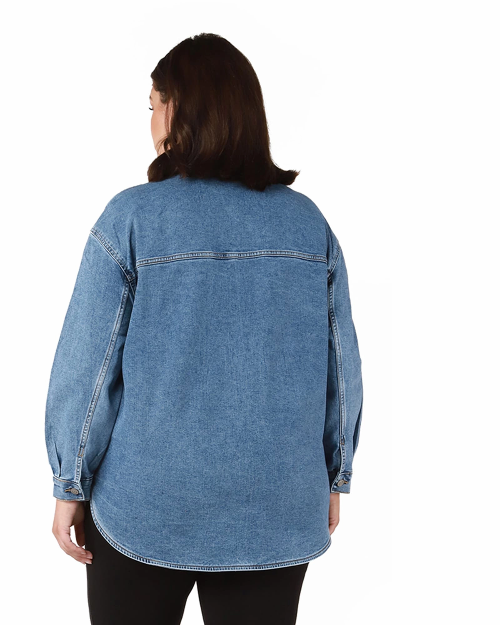 Layered Security Pockets Salma Rounded Hem Denim Shacket | Medium Wash