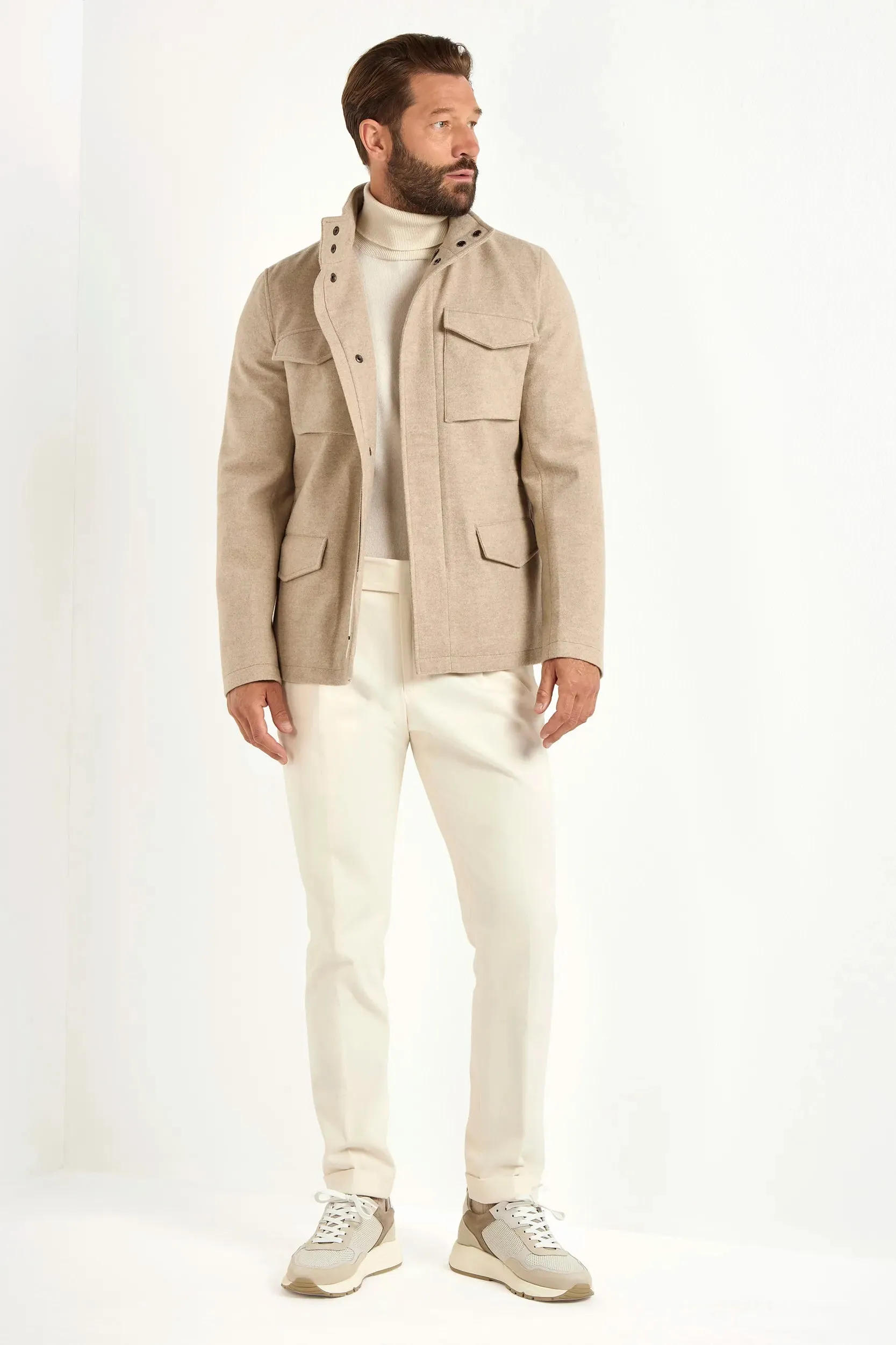 NoiseReduciting Fabric Microfiber texture Sand cashmere field jacket - Made in Italy