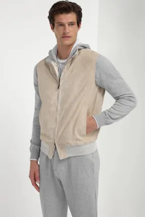 Two Way Zipper Mid Season Wear Sand suede reversible vest - Made in Italy