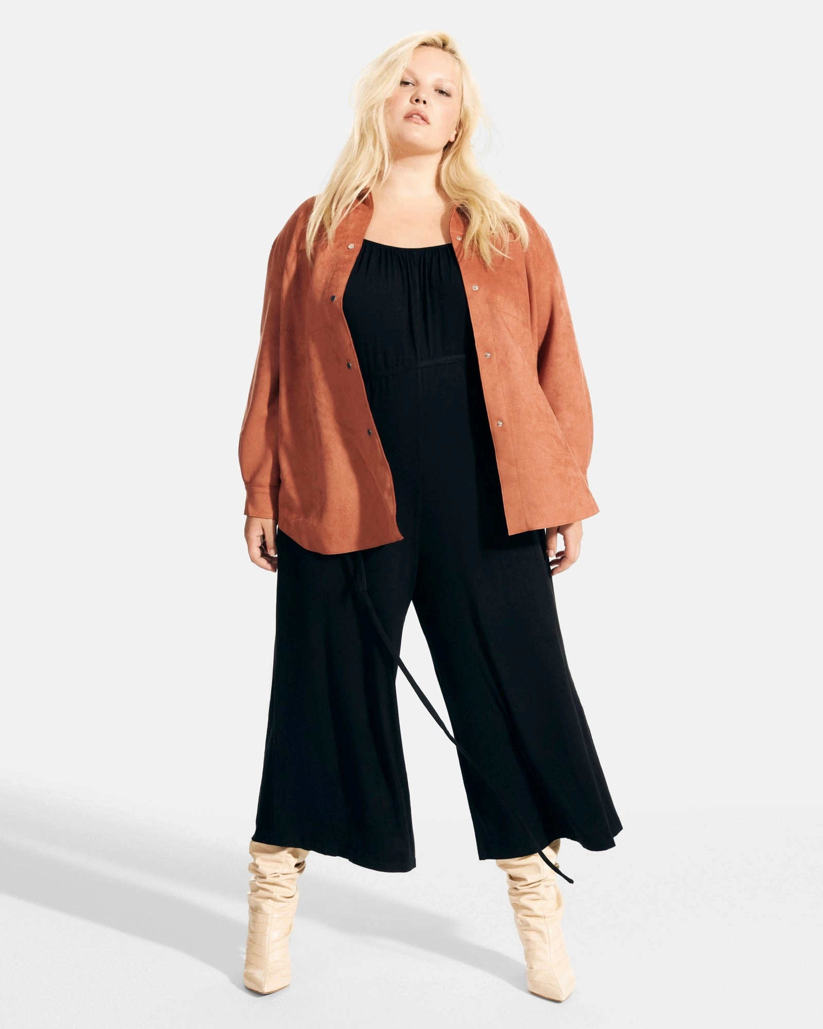 Saphira Faux Suede Shacket | Terracotta suitable for funerals