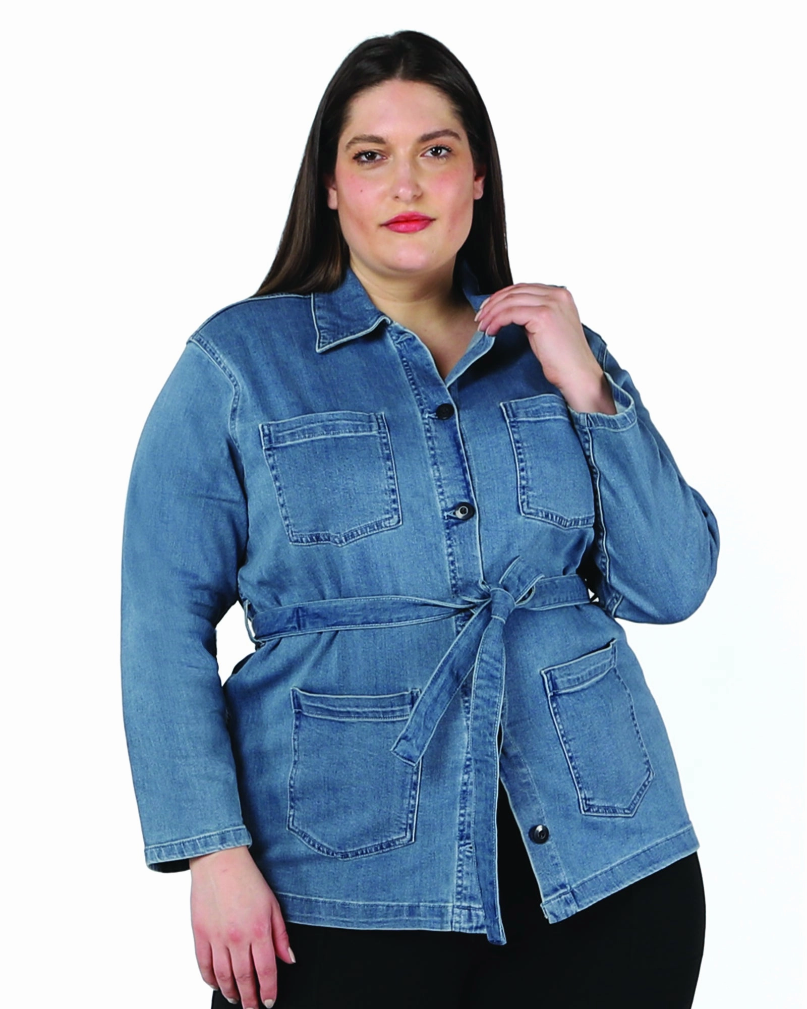 Sasha Denim Jacket With Belt | Medium Wash Easy Fit