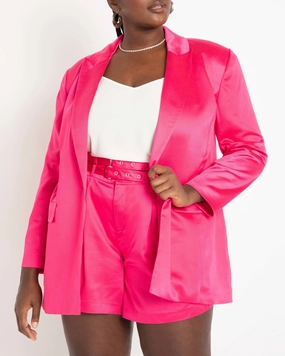 Adjustable Drawstrings Stylish Insulation Satin Blazer | Fuchsia Purple